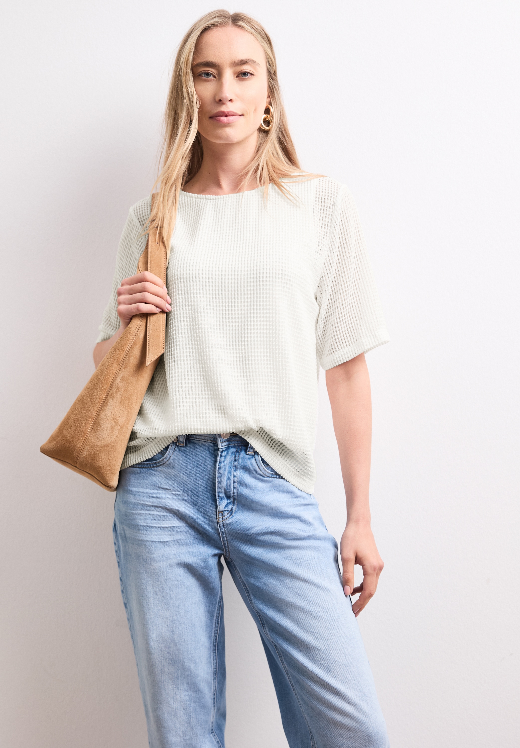 STREET ONE T-shirt 2 en 1 Sommershirt aus Mesh mit U-Boot-Ausschnitt