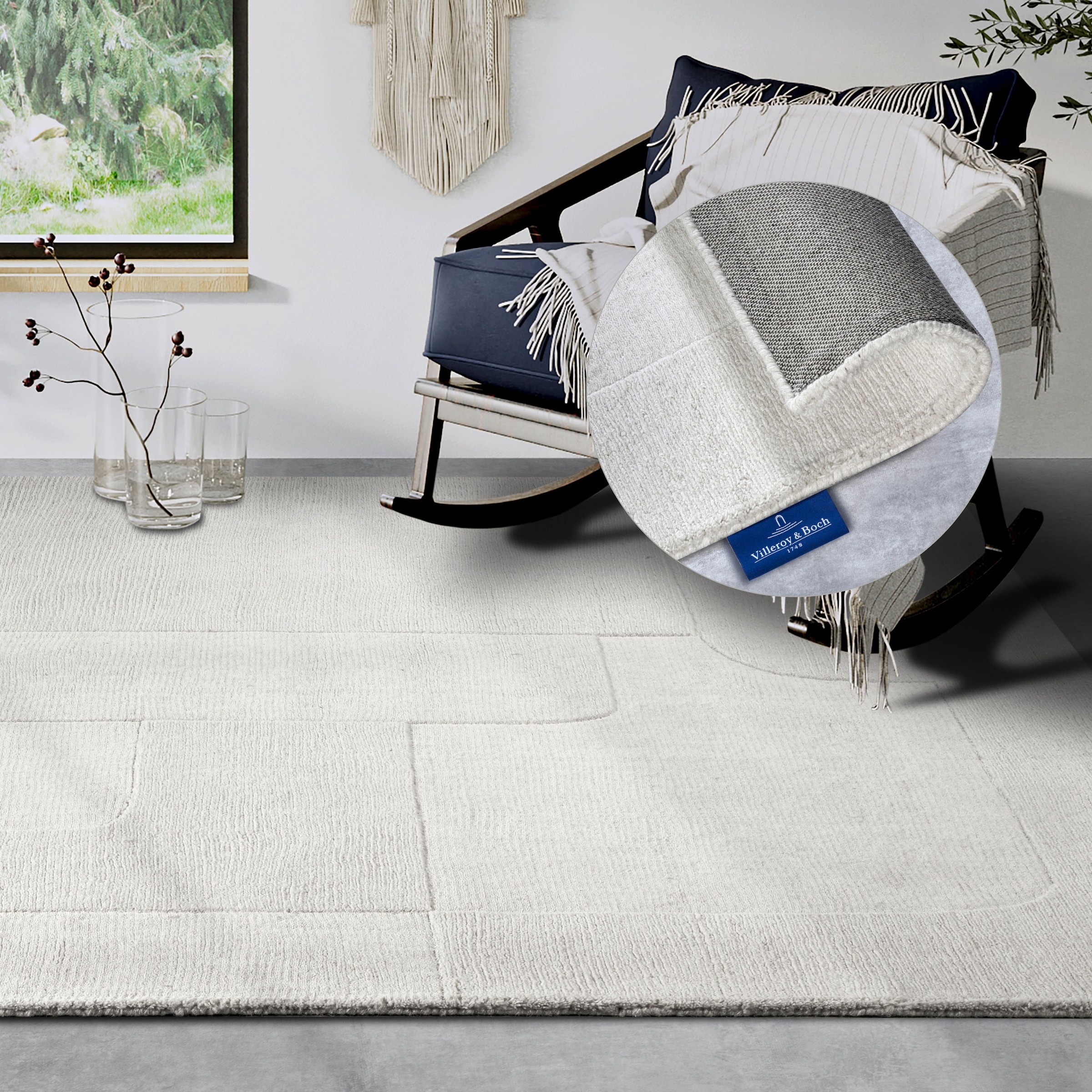 Image of Villeroy & Boch Wollteppich "Charlotte" rechteckig 10 mm Höhe Läufer, Handgewebt, Wolle, Natur, Läufer, Wohnzimmer, Geometrie
