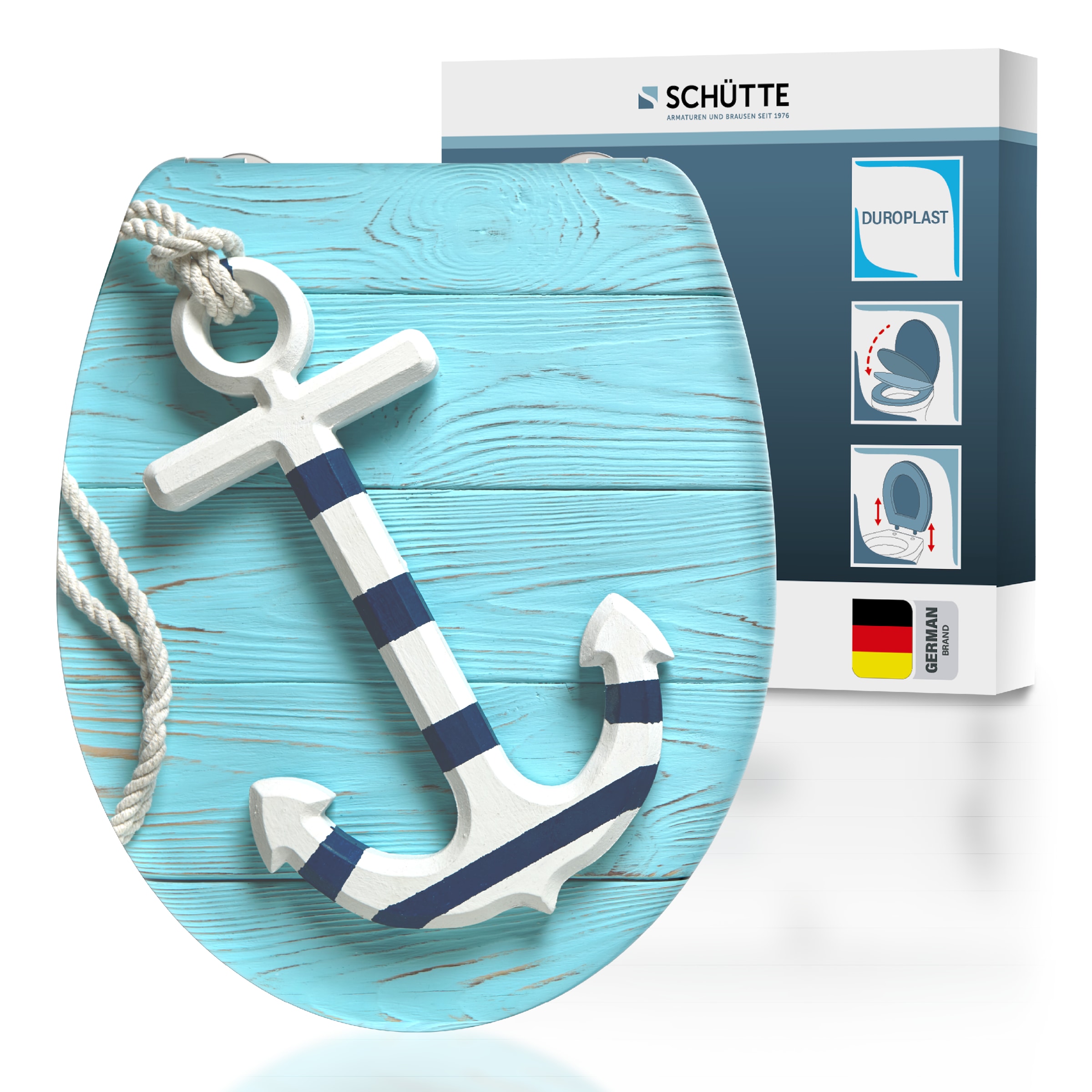 Image of Schütte WC-Sitz "ANCHOR" Toilettendeckel, Absenkautomatik, Schnellverschluss, O-Form, bis 175kg