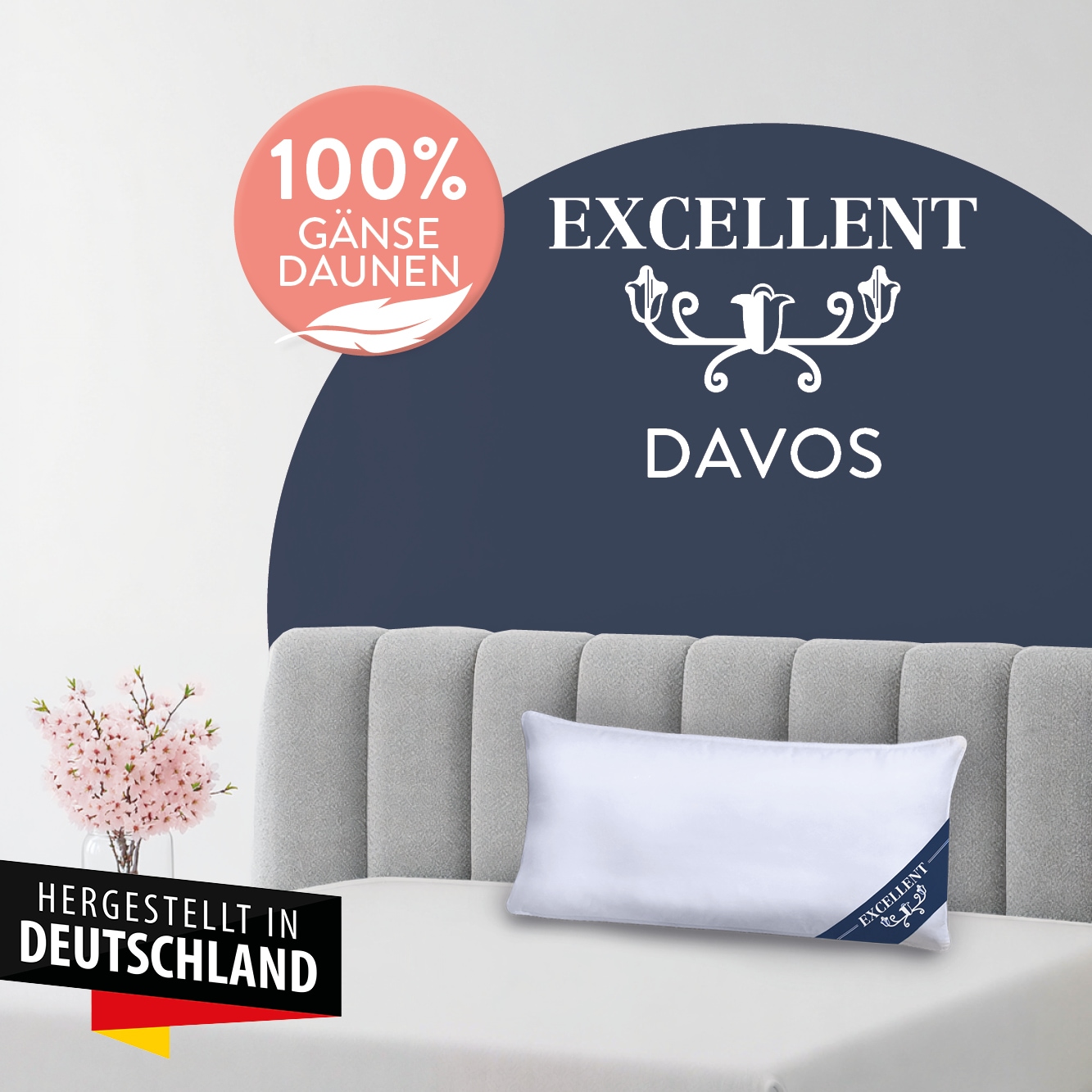 Excellent Oreiller à 3 compartiments »Davos« 1 cuis tlg. rempli de 100 % duvet d'oie dans les compartiments extérieurs