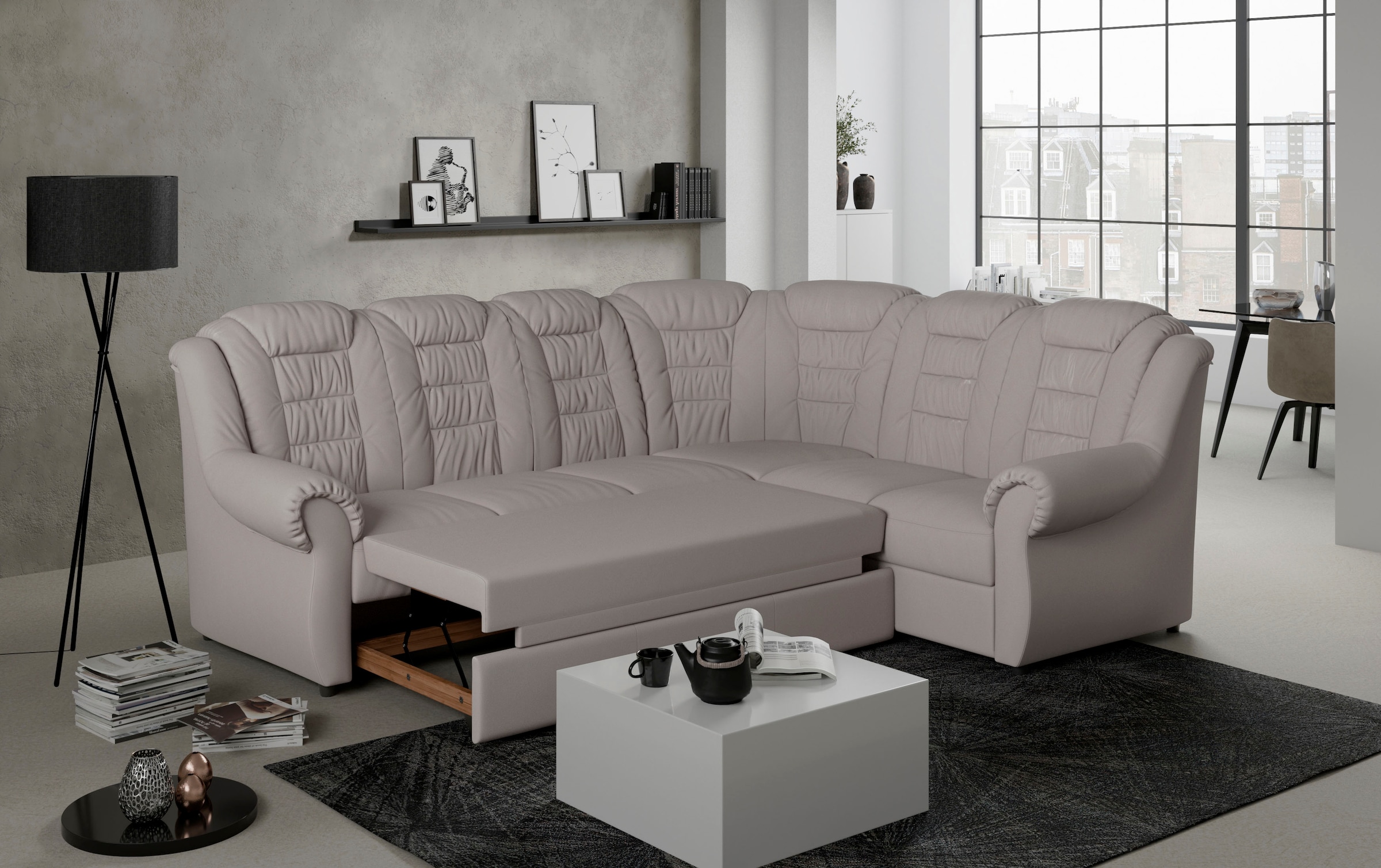 Home affaire Ecksofa »Boston L-Form«, mit hoher Rückenlehne, wahlweise mit Bettfunktion & Stauraum