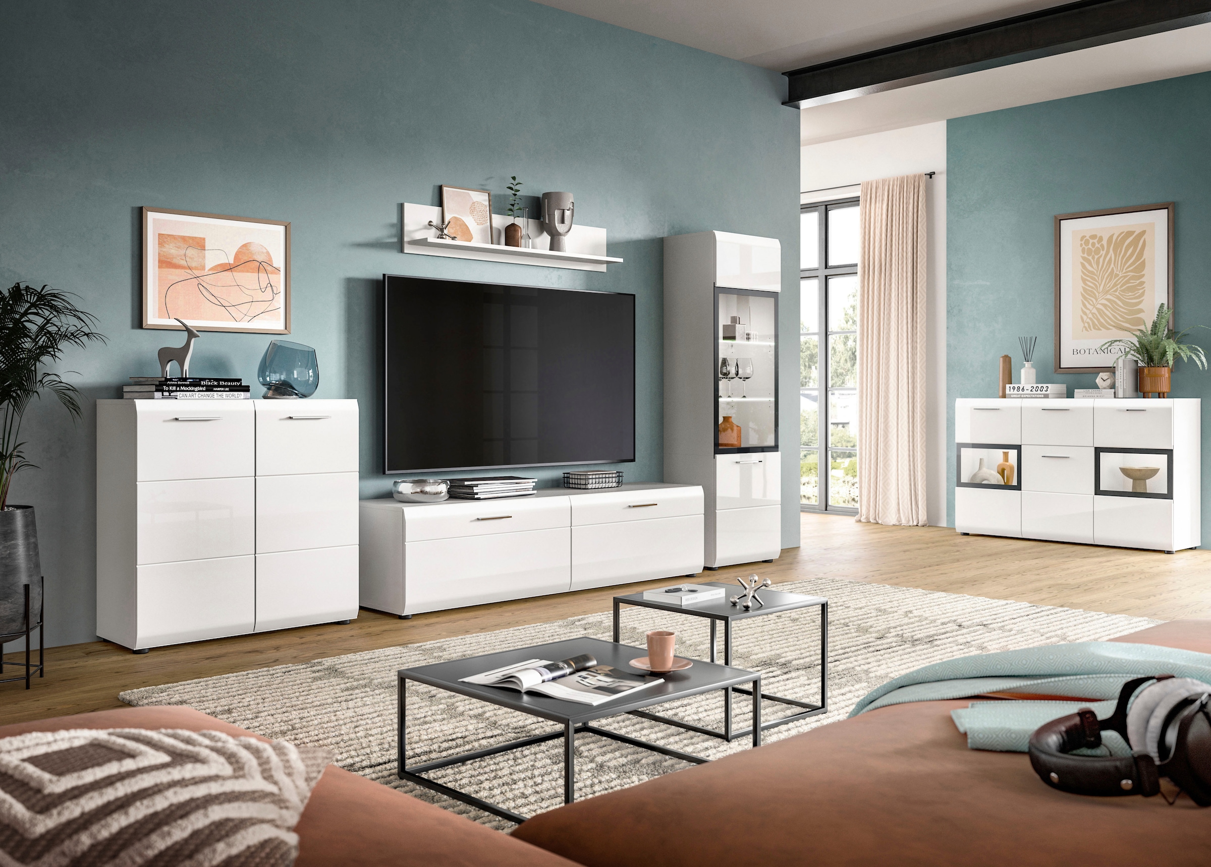 INOSIGN Sideboard »FLORENZ, hochwertige MDF-Front,Rillenfräsung,2 Glastüren,1 Schublade« 1 Stk. tlg. Sideboard, Anrichte, Wohnzimmerschrank