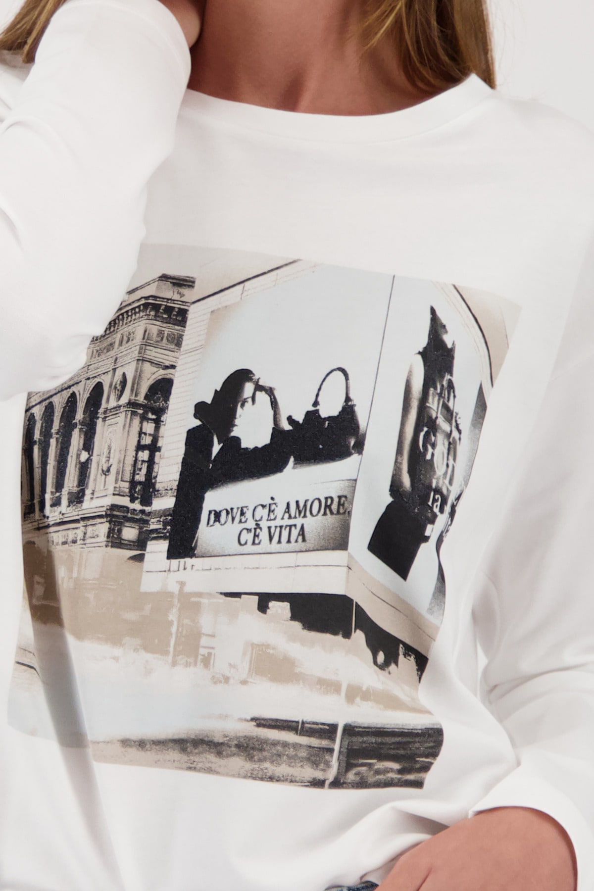 Monari T-shirt à manches longues »Shirt City Druck« Regular fit mit U-Boot-Ausschnitt