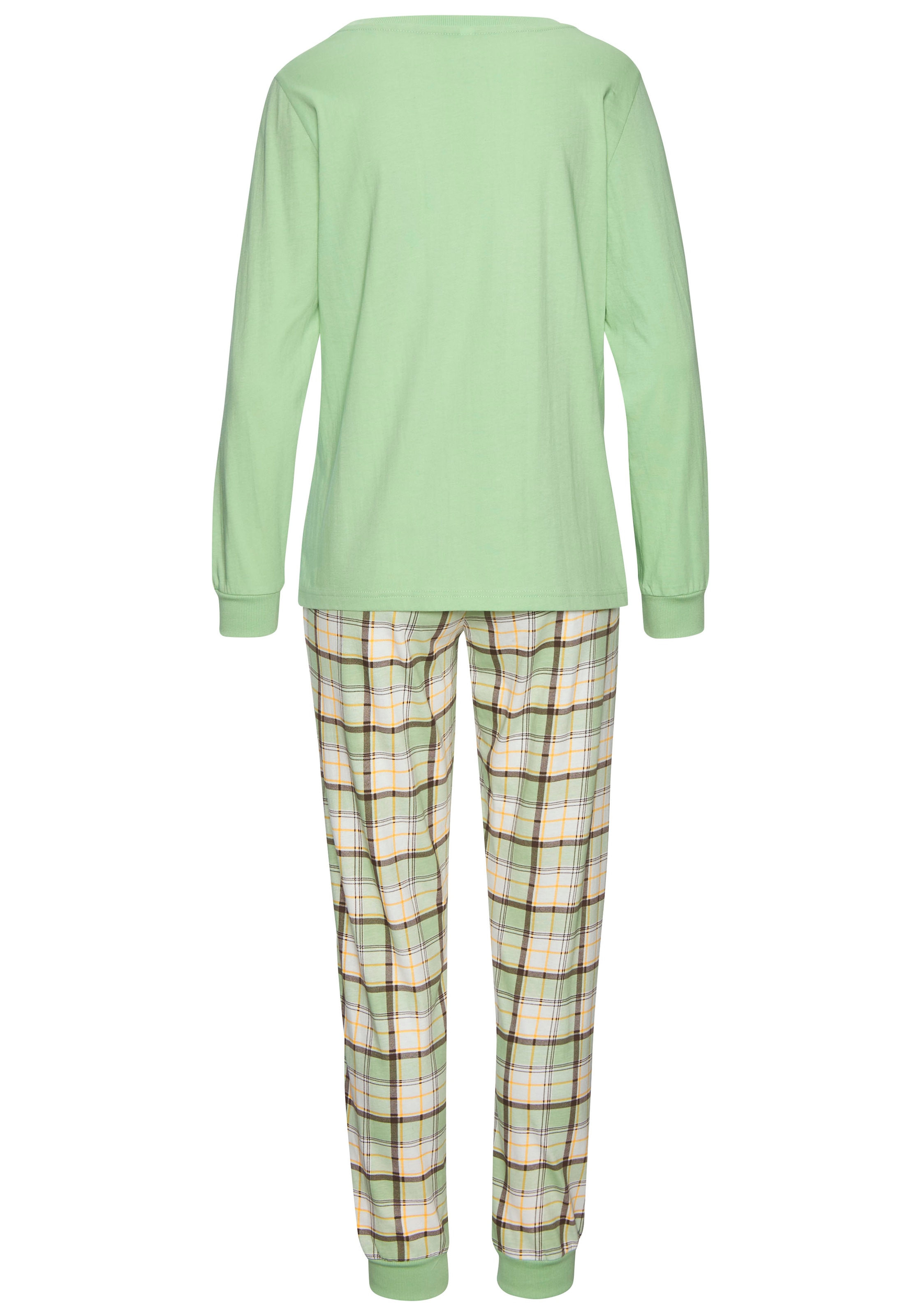 Vivance Dreams Pyjama, (Set, 2 Stück), Langarmshirt mit süssem Frontprint und karierter Hose