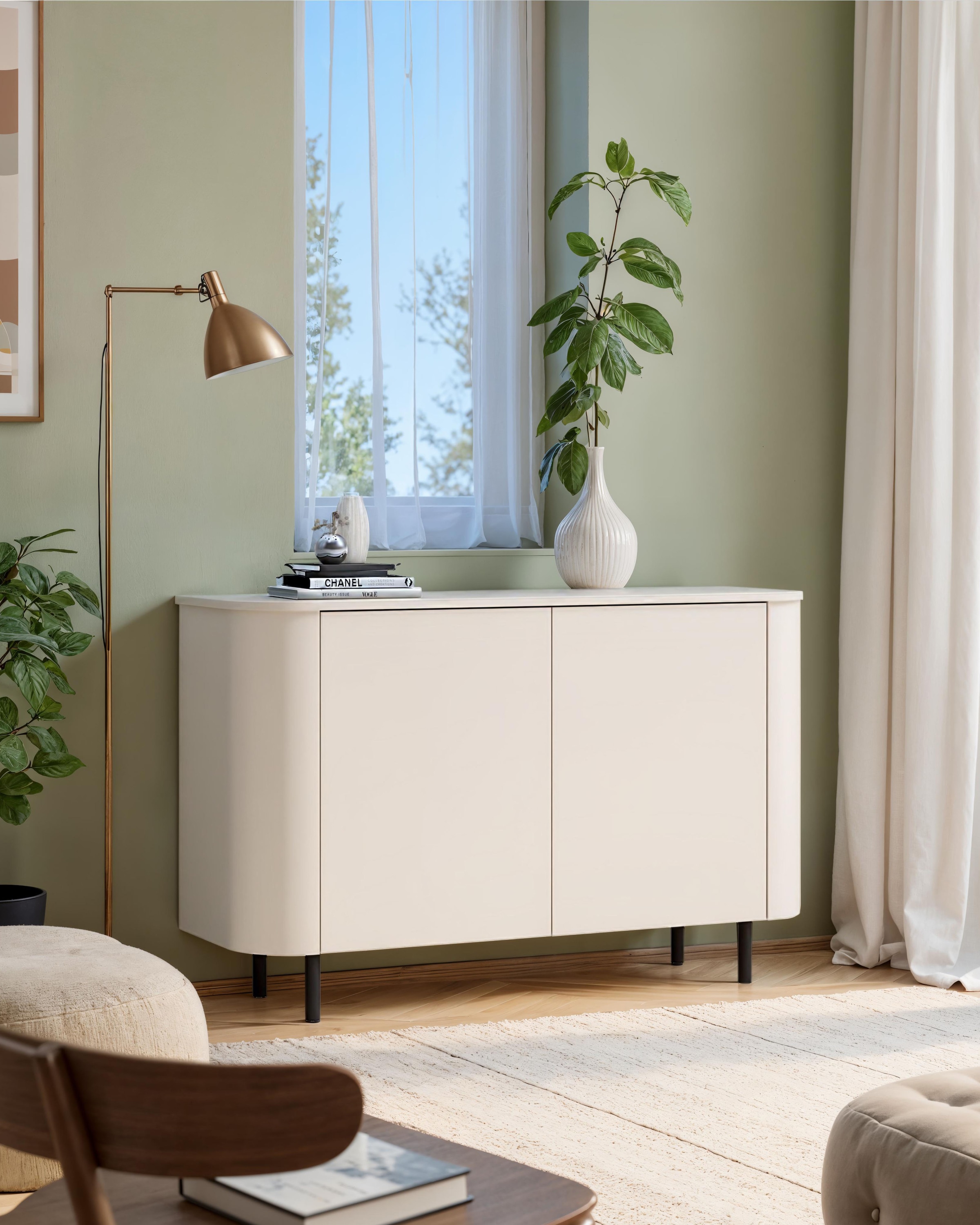 INOSIGN Sideboard »Lido, 131 cm breit, 2 Türen, Anrichte, Kommode, Stauraumschrank« Formgebogenes MDF, Stirnseiten mit Rundung, Push-to-open, Metallfüsse