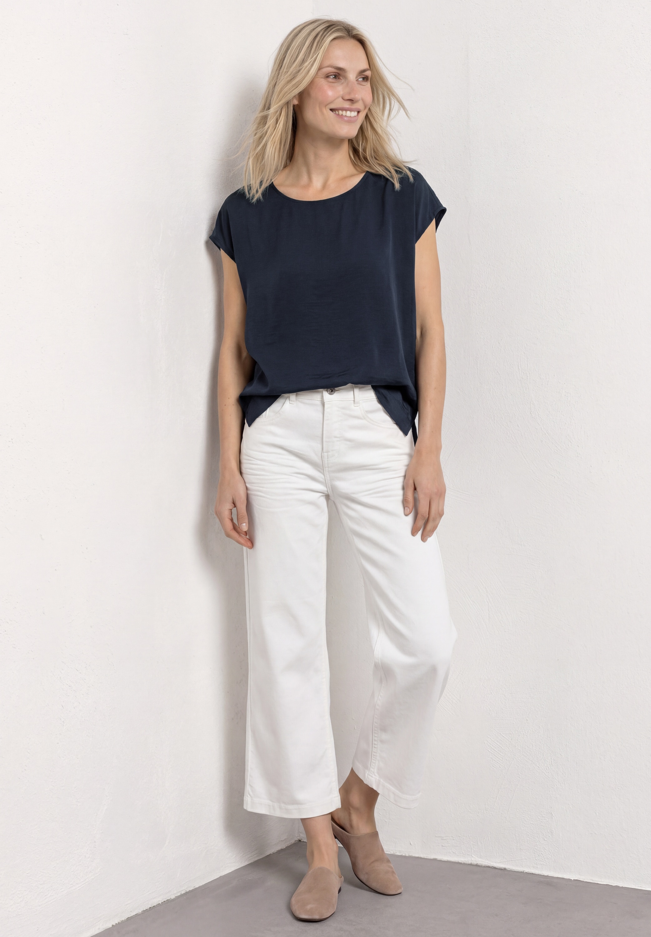 STREET ONE Kurzarmbluse Sommershirt mit Rundhals