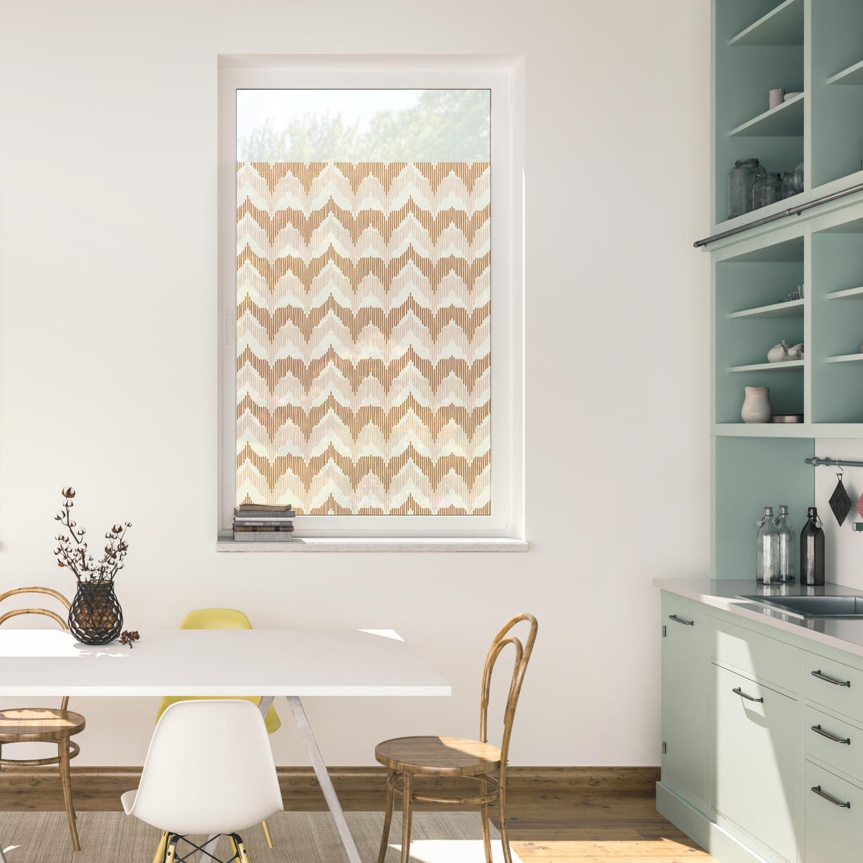 Image of LICHTBLICK ORIGINAL Fensterfolie "Fensterfolie selbstklebend, Sichtschutz, Boho Zig Zag - Gelb" 1 Stk. blickdicht glatt statisch haftend