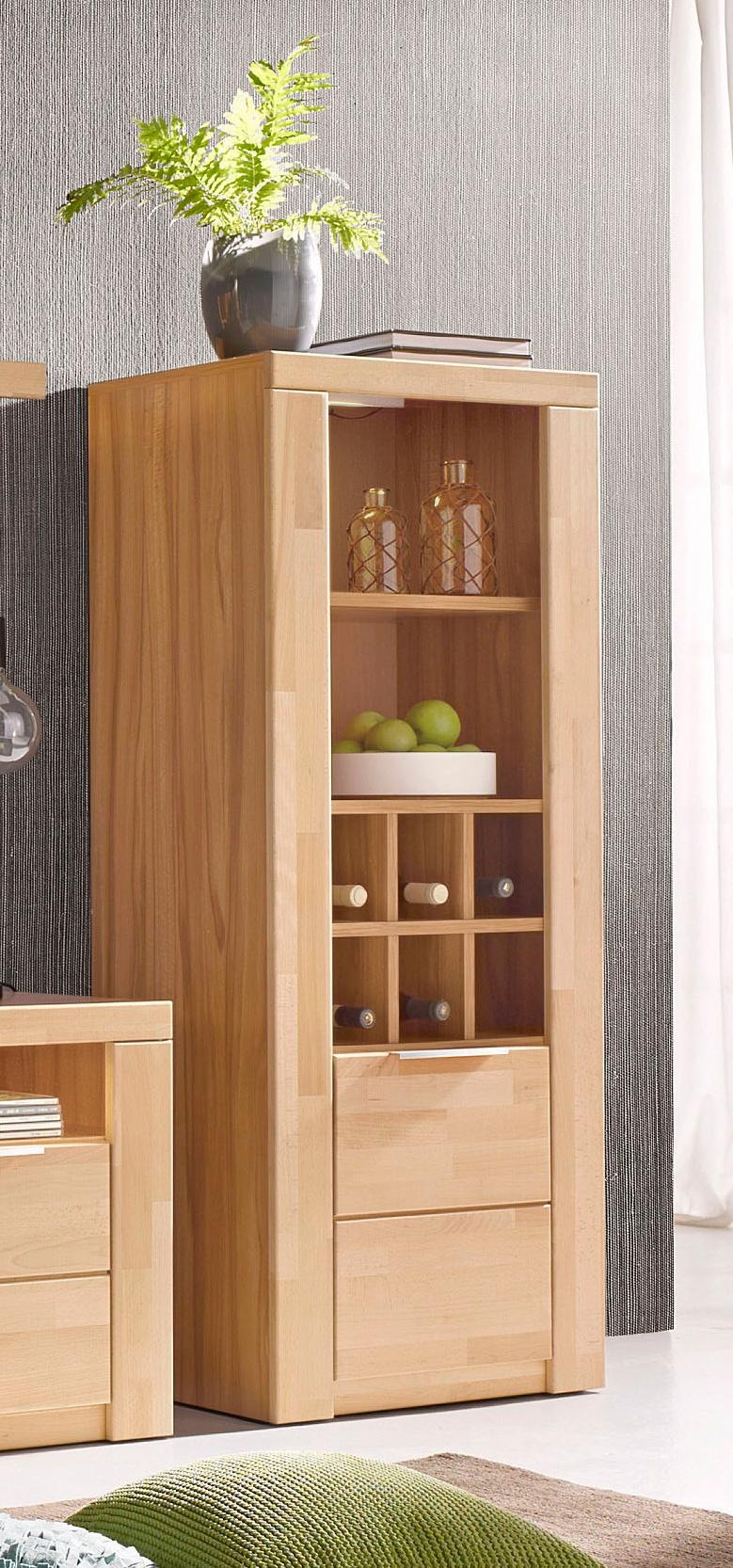 Image of GOODproduct Vitrine "ZARA81, 2 Fächer geschlossen, geölt, Wohnzimmer, teilmassiv Kernbuche" B/T/H:60/40/145cm, Front massivholz, Tür L/R, wein Regal, Griffleiste