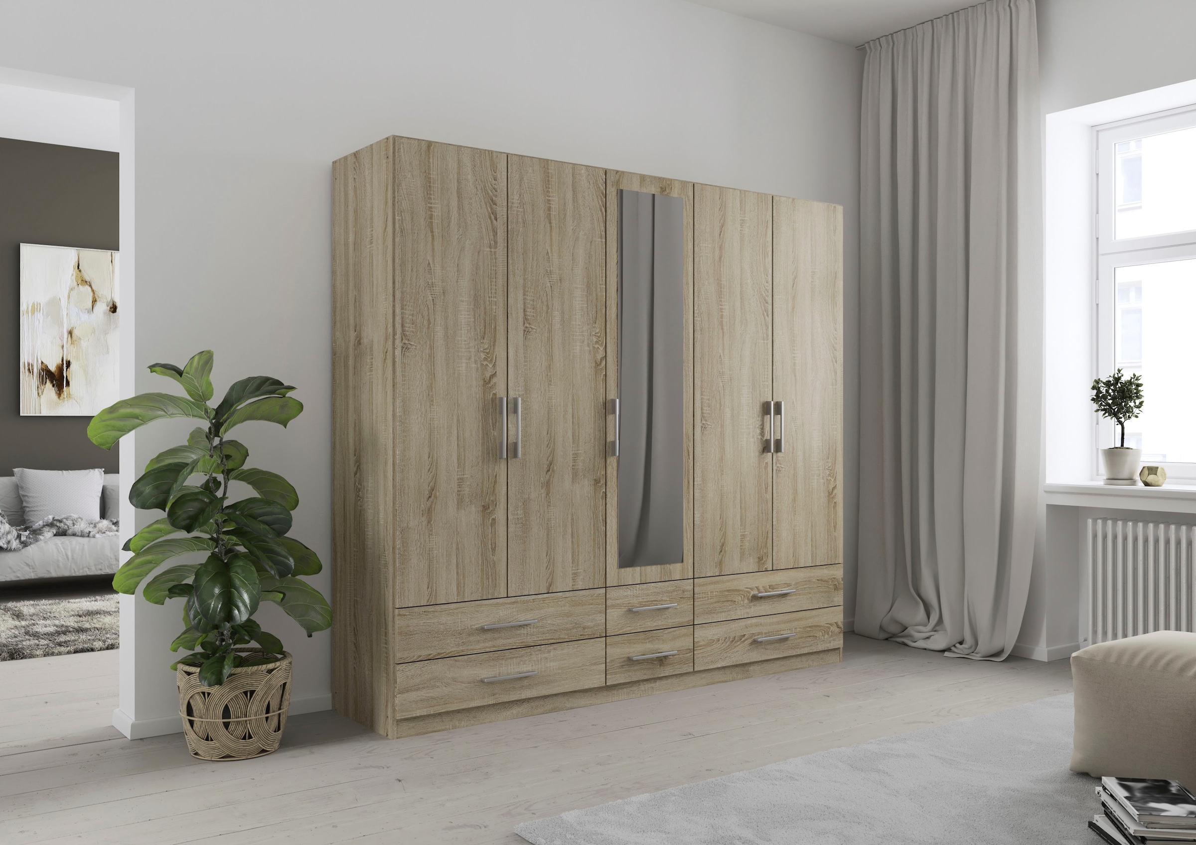rauch Kleiderschrank »Schrank Garderobe Wäscheschrank HERSBRUCK in 2 Breiten« Breiten: 226 oder 271 cm, Höhe 210 cm,  mit 6 grosszügigen Schubladen sowie Spiegeltüren MADE IN GERMANY