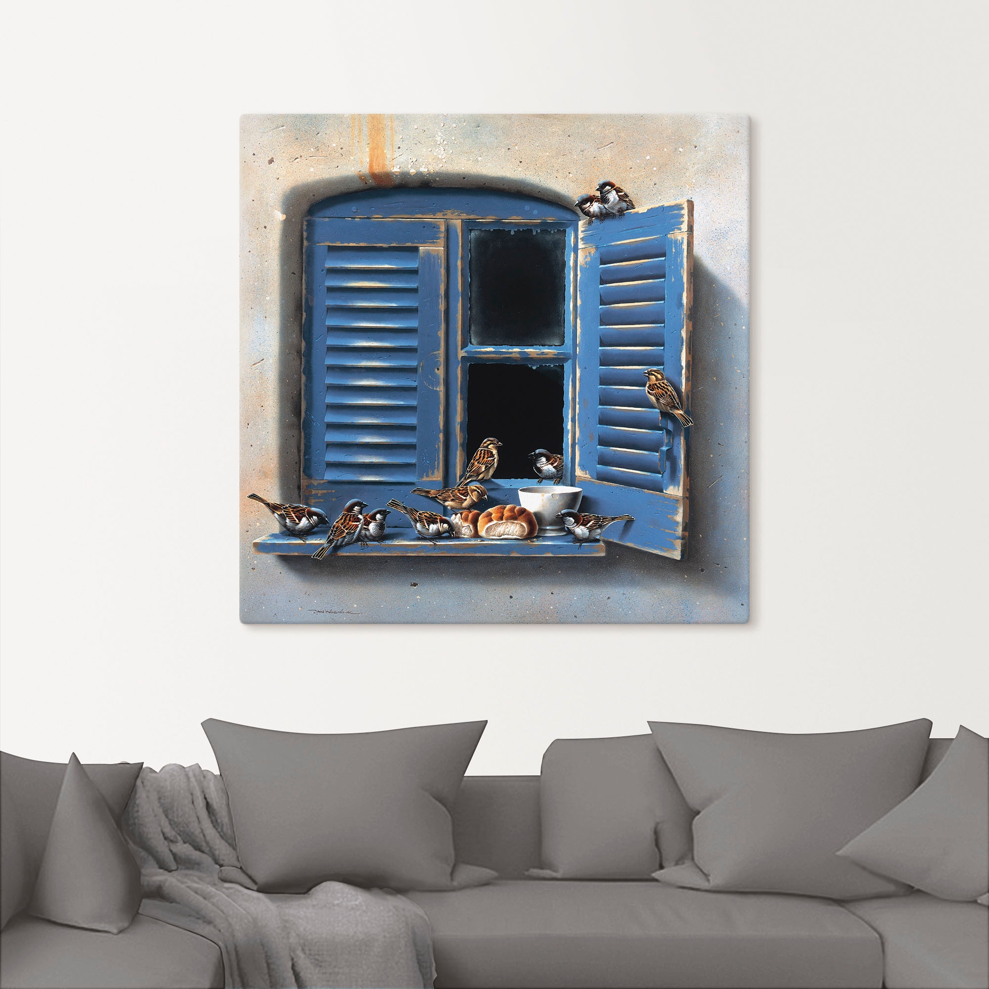 Artland Wandbild »Vogelbesuch II«, Fenster & Türen, (1 St.), als Leinwandbild, Poster in verschied. Grössen