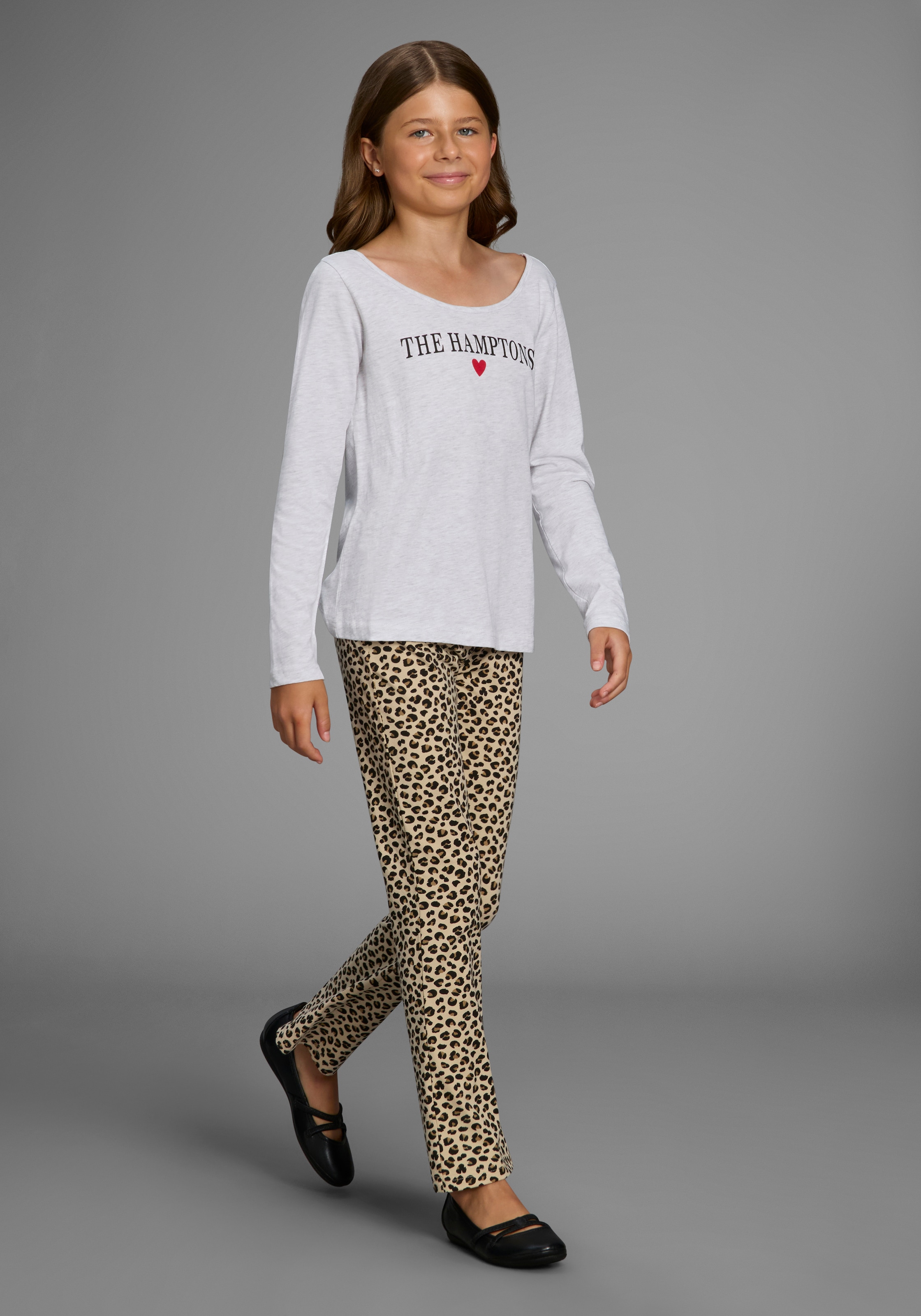 Image of KIDSWORLD Langarmshirt "Shirt mit Hamptons-Druck für Mädchen" Tieferer Ausschnitt