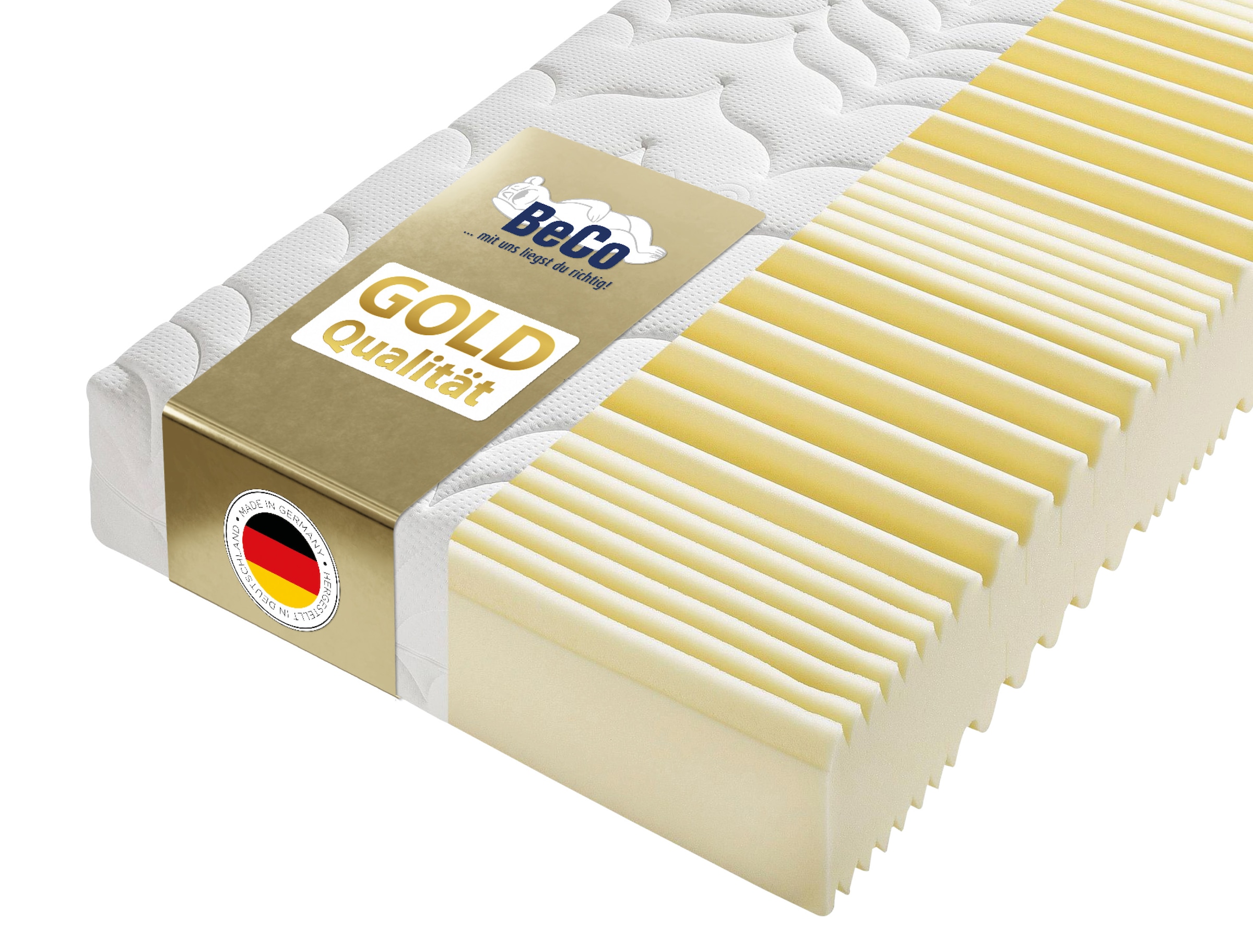 Image of Beco Kaltschaummatratze "Luxus-Matratze – GOLD Kaltschaummatratze für hohe Belastbarkeit" 23 cm hoch Raumgewicht: 40 kg/m³ 1 Stk. tlg. Hohe Tragkraft, Klimakomfort, Wendematratze, ideal auch 140x200