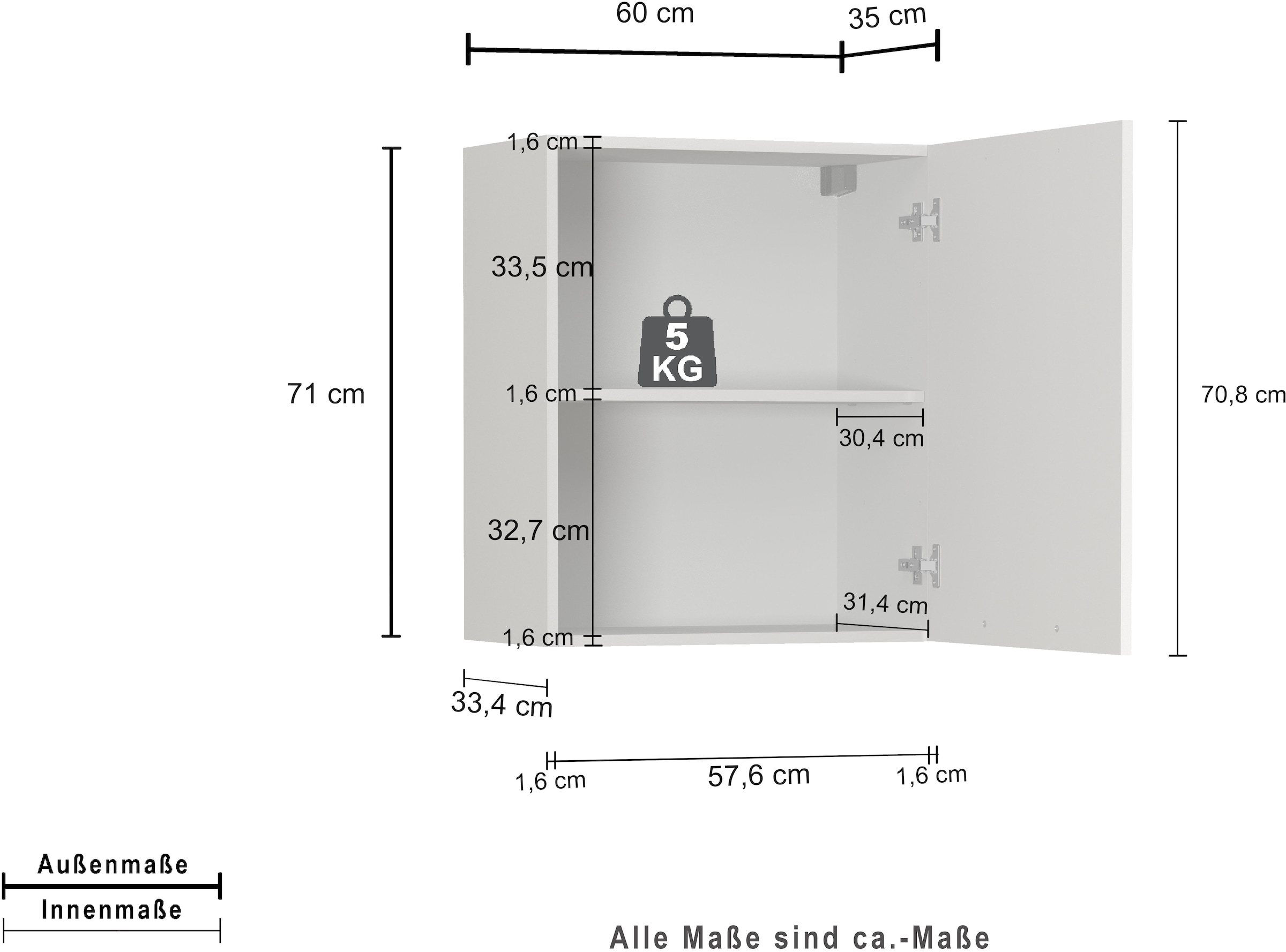 KOCHSTATION Armoire suspendue »Luna, Oberschrank,  Küchenhängeschrank, Made in Italy« B/T/H: 60×35×71 cm, zusätzlicher Stauraum über der Arbeitsfläche