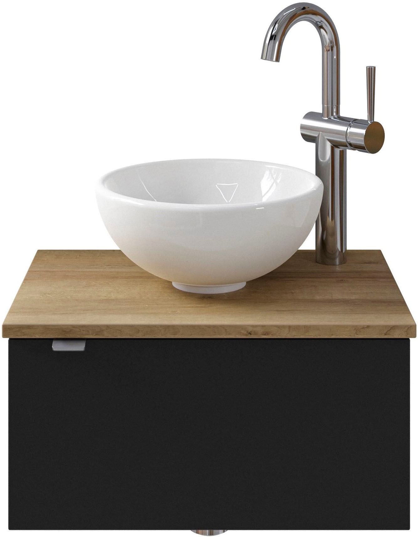 Saphir Table de lavage »Serie 6915 Waschschale mit Unterschrank für Gästebad, Gäste WC« Vasque en céramique à poser, plan de lavabo, meuble sous lavabo, 3 cuis tlg. 51 cm de large, 1 porte, plan de lavabo, petites salles de bain, sans robinet