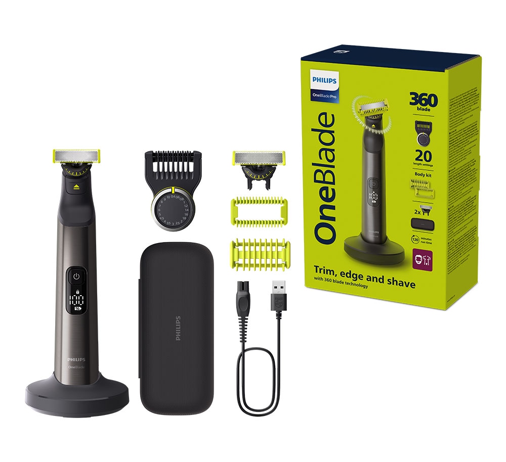 Image of Philips Elektrorasierer "OneBlade Pro 360 Face & Body QP6652/30" 3 Aufsätze 360 Grad Klinge, 20 Längeneinstellungen, inkl. Ladestation & Reiseetui