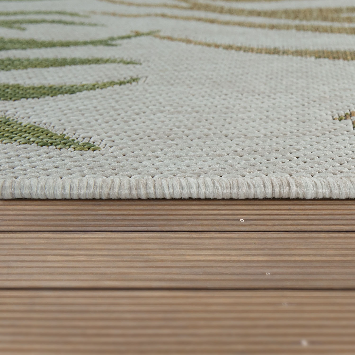 Paco Home Teppich »Kuba 123«, rechteckig, 4 mm Höhe, Flachgewebe, Motiv Blätter, In- und Outdoor geeignet, Wohnzimmer