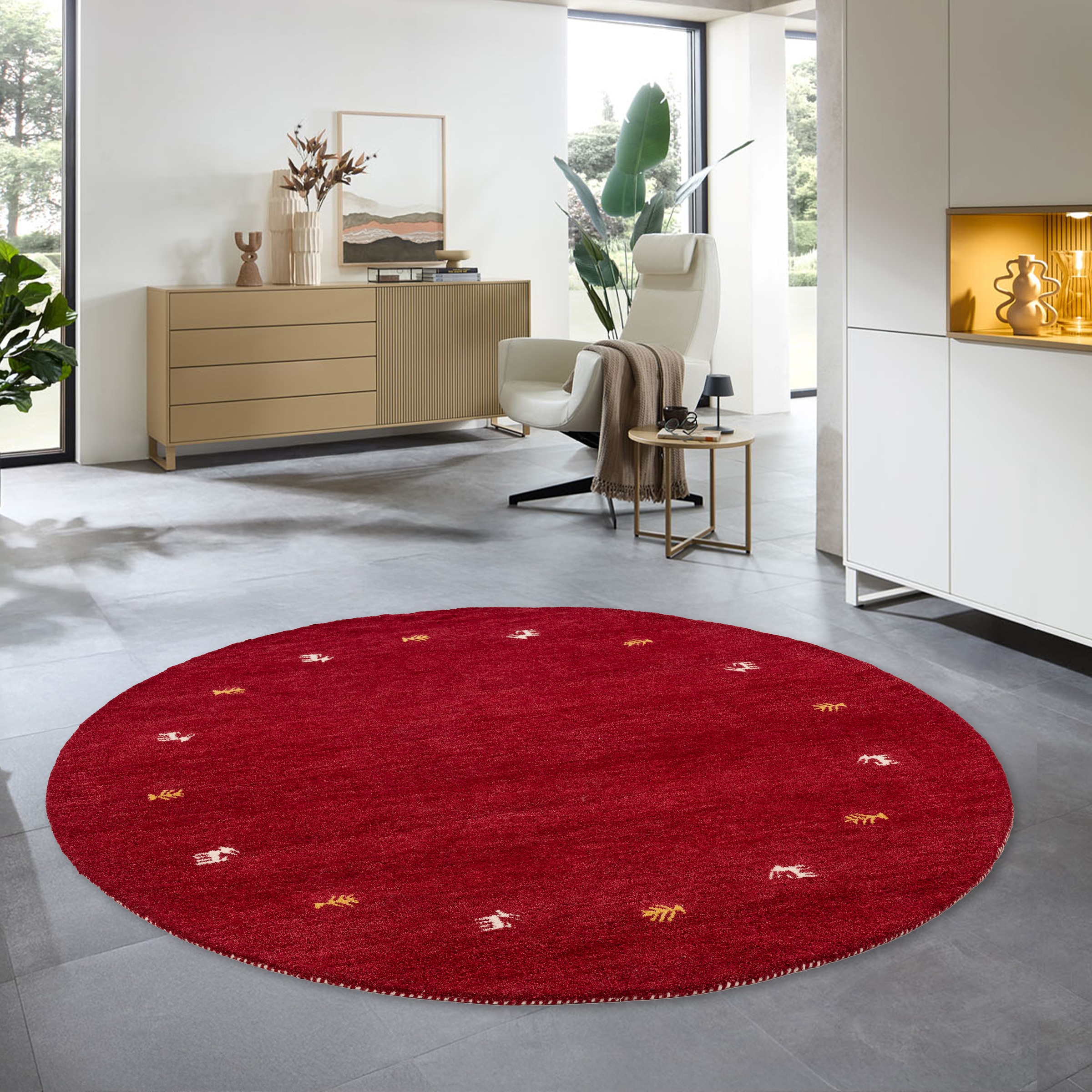 THEKO Wollteppich »Gabbeh Motiv, Handweb Teppich, Tiermotiv, reine Wolle, handgewebt«, rund, 14 mm Höhe, reine Wolle, handgewebt, Wohnzimmer, Schlafzimmer, Esszimmer
