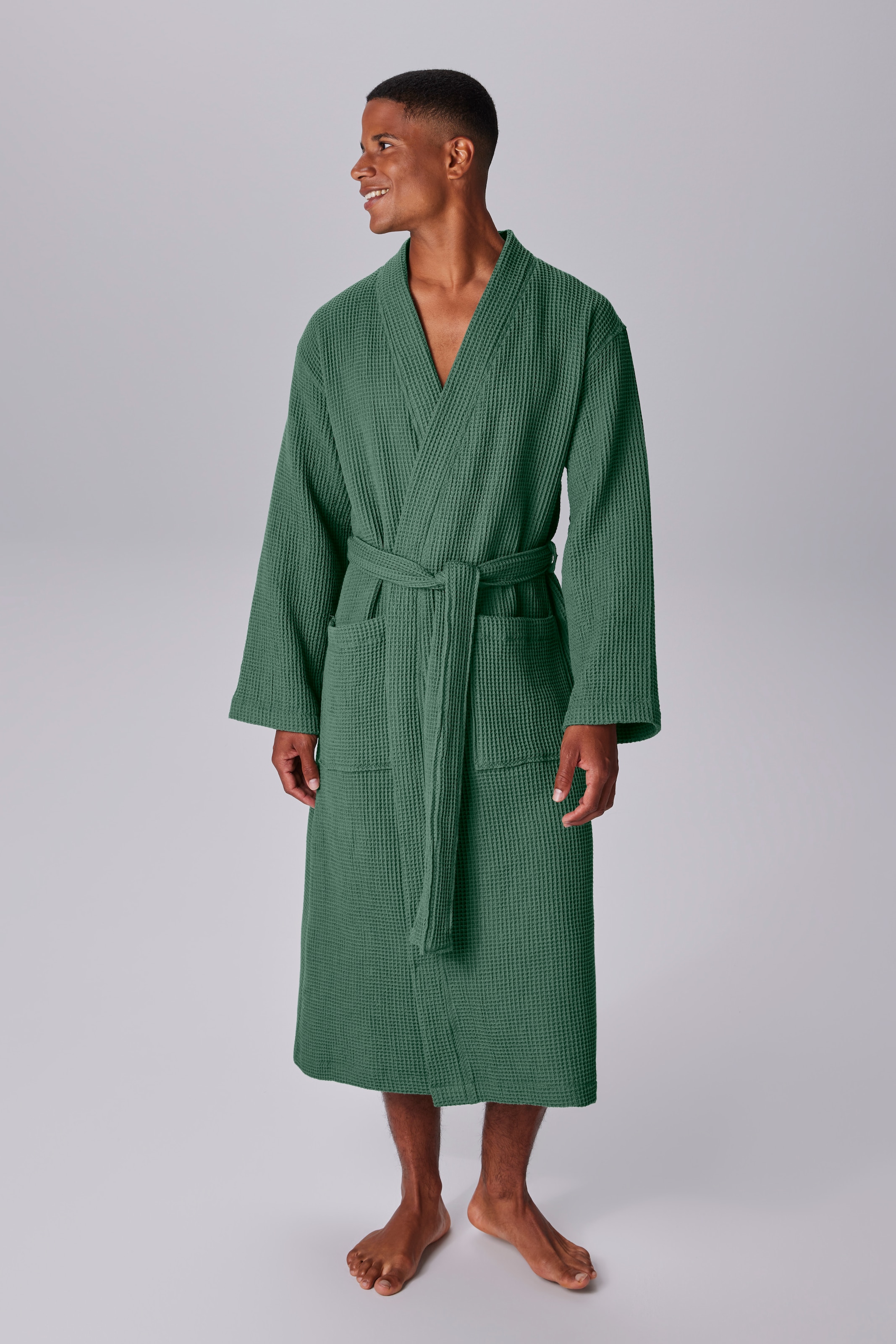 my home Peignoir de bain unisexe »Inga, Waffelpiqué, ideal für Sauna & Spa, Hotelbademantel« 1 cuis tlg., kleines Packmass, Taschen, Damen & Herren, S-3XL, Morgenmantel