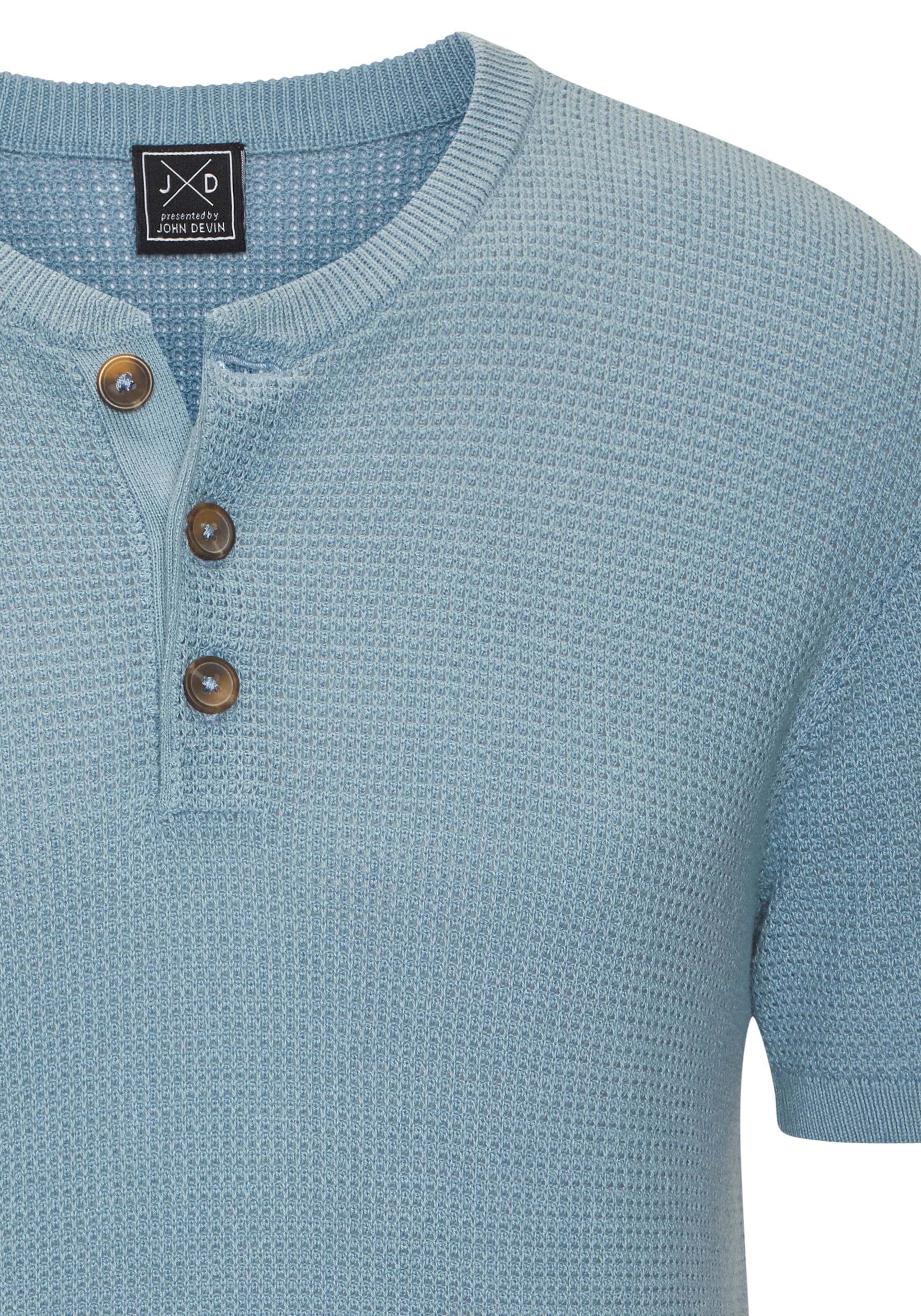 John Devin Kurzarmshirt »- Strickshirt« Rundhalsausschnitt mit kleiner Knopfleiste