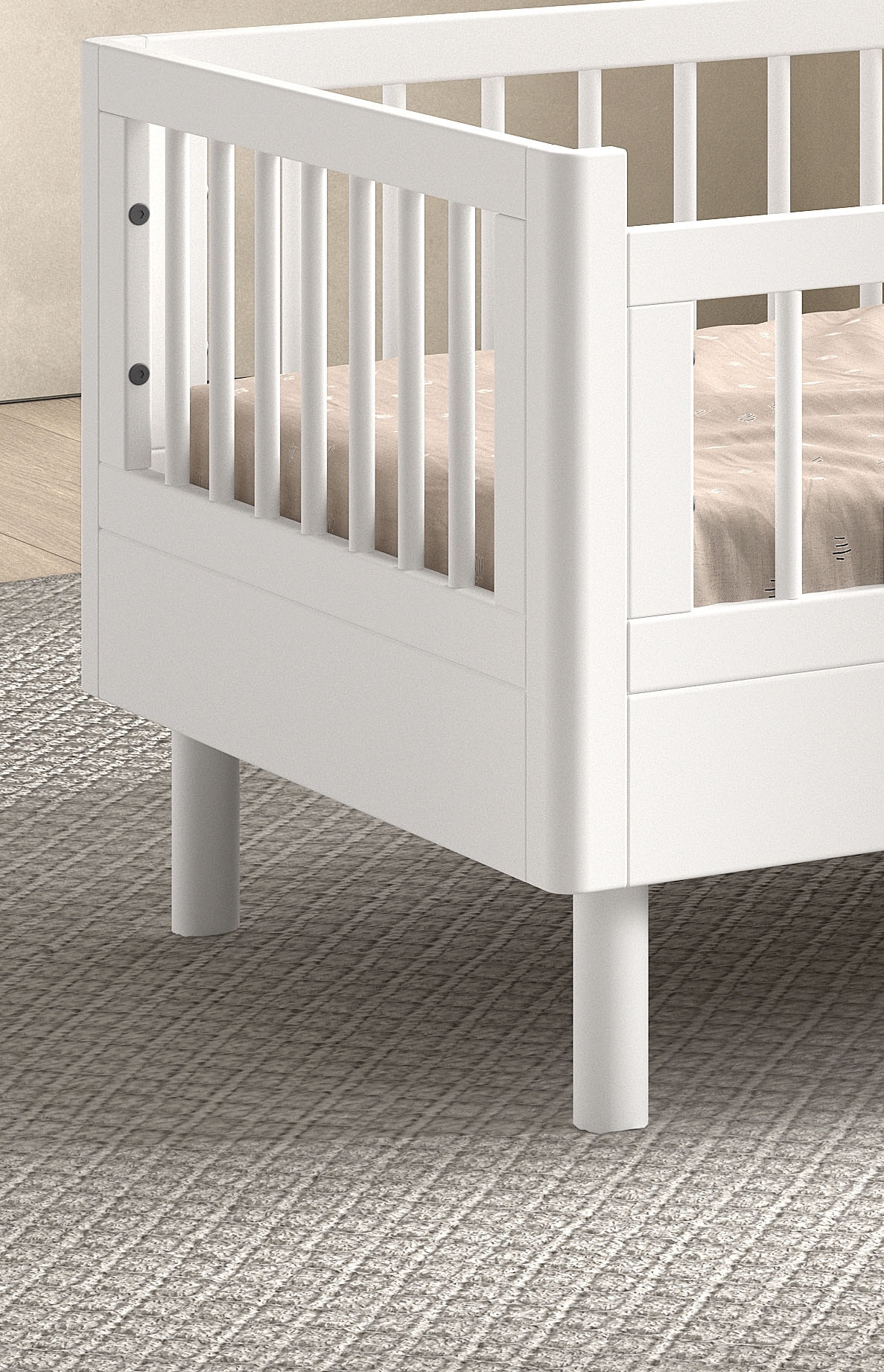 Vipack Kinderbett »Forrest Juniorbett 70/140 cm, mit Sprossen, Buche massiv« B/H/T ca.: 144x60x74 cm, mit Lattenrost, weiss lackiert,  vorne mit Absturzschutz u. niedriger Betteinstieg