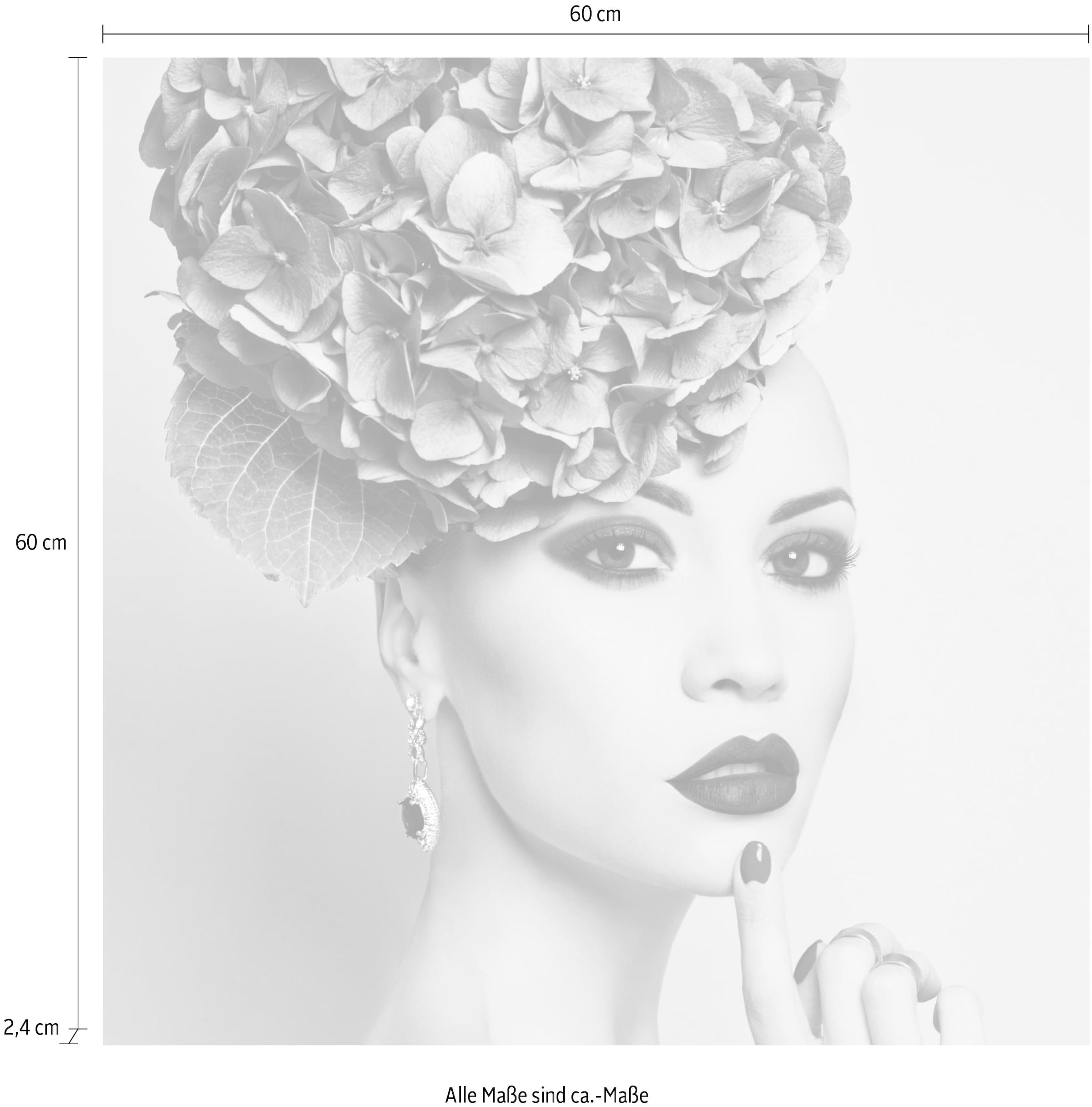 queence Acrylglasbild »Frau mit Blumenhut« Bilder von Frauen | Frau | Kunst | Schwarz-Weiss Fine Art-Print in Galeriequalität