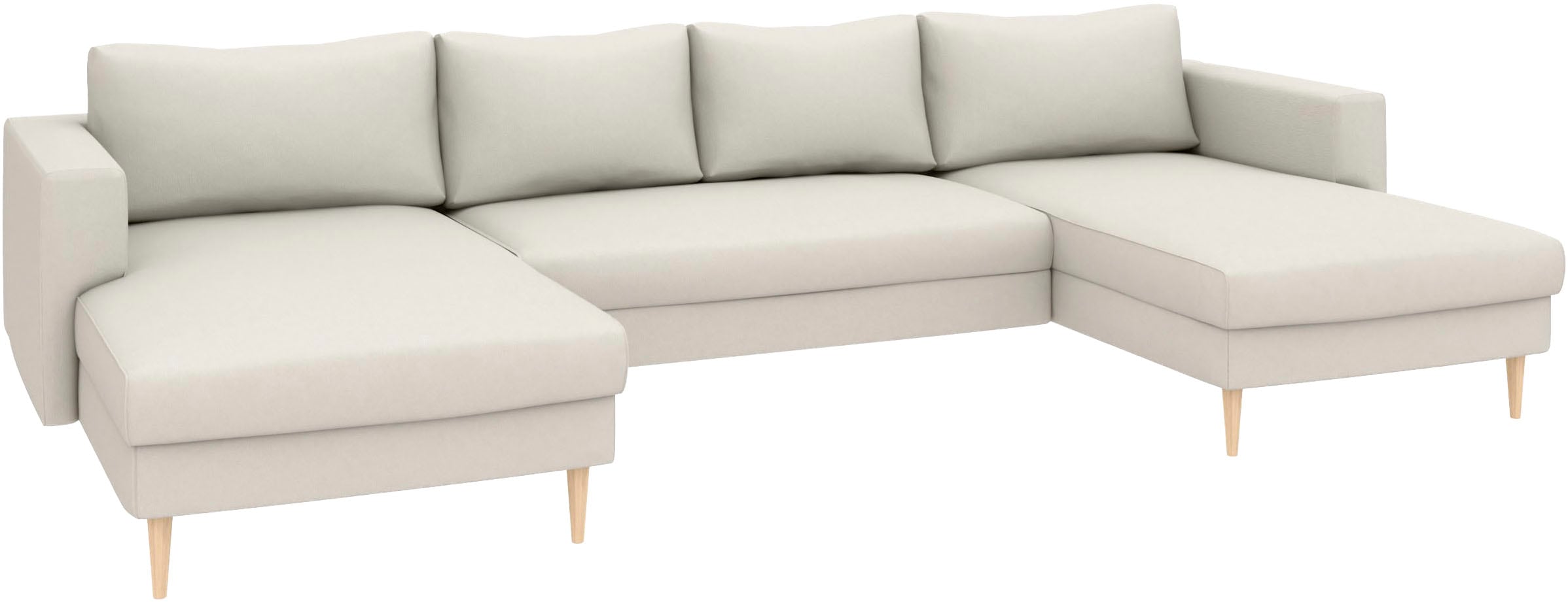 TRENDMANUFAKTUR Paysage de salon »Amazing, wahlw. mit Schlaffunktion & Bettkasten, Fuss Buche lackiert« Sofa in U-Form, in Cord oder Struktur, Breite 305 cm