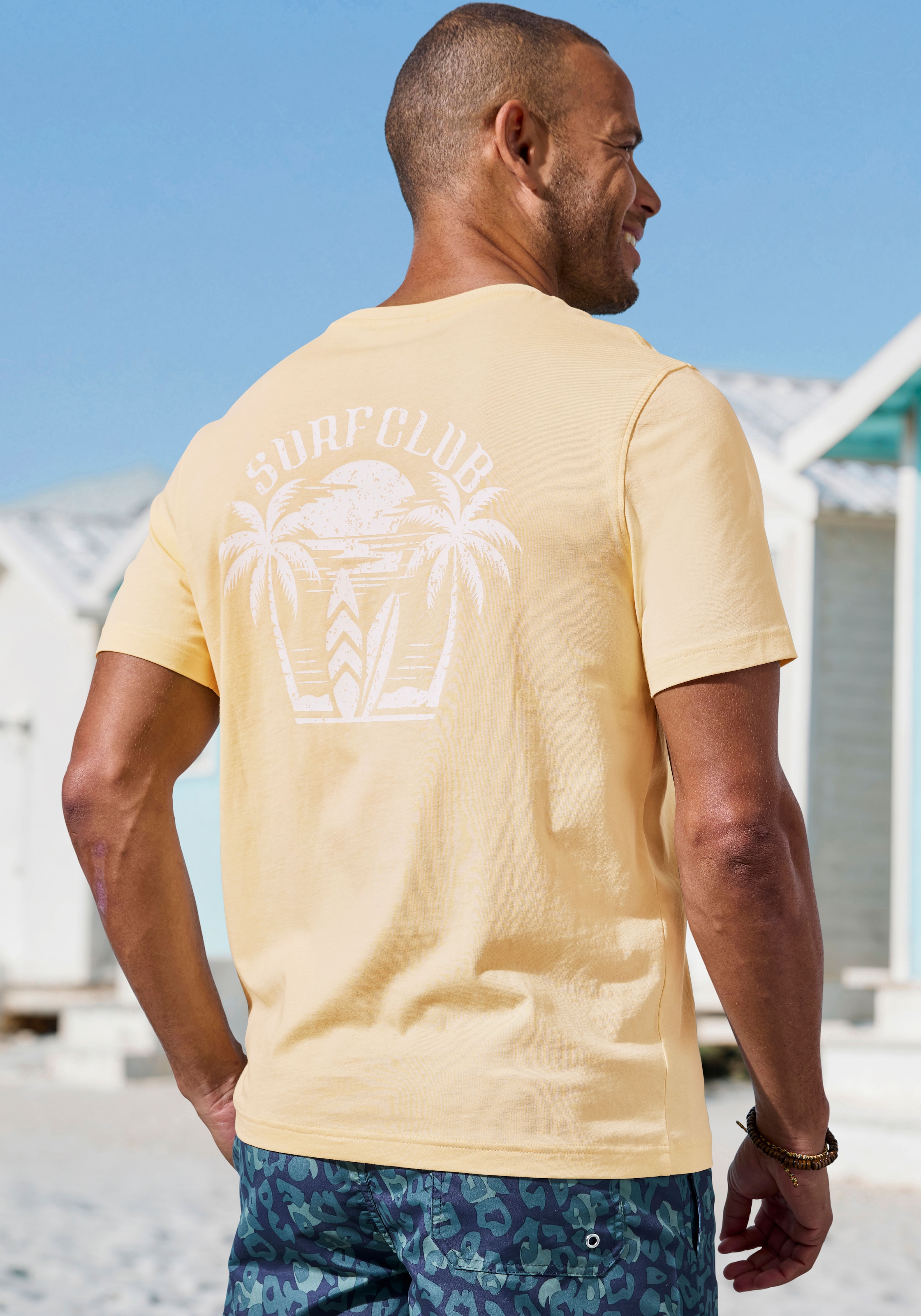 Beachtime T-Shirt », Printshirt« Kurzarm, mit stylischem Print, Rundhalsausschnitt, aus Baumwolle