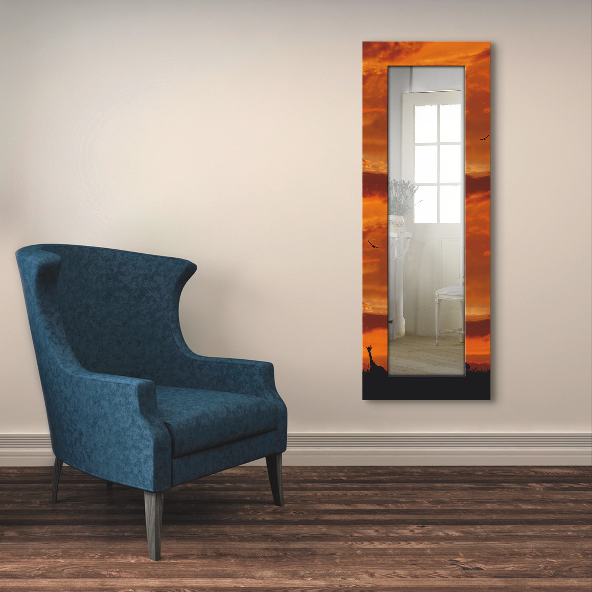 Image of Artland Dekospiegel »Herde von Giraffen im Sonnenuntergang«, gerahmter Ganzkörperspiegel mit Motivrahmen, geeignet für kleinen, schmalen Flur, Flurspiegel, Mirror Spiegel gerahmt zum Aufhängen bei Ackermann Versand Schweiz