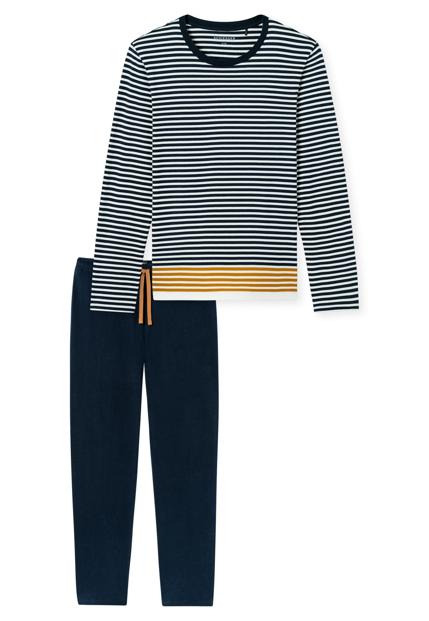 Schiesser Schlafanzug »Casual Nightwear« 2 Stk. tlg., Rundhalsausschnitt, langärmelig, gestreift, Baumwolle, Single Jersey