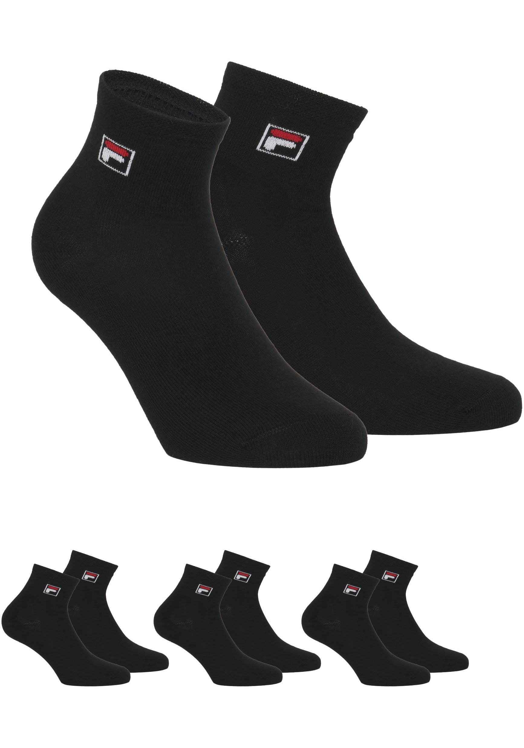 Fila Kurzsocken »UNISEX QUARTER PLAIN SOCKS«, (3 Paar), mit eingestrickem Logo