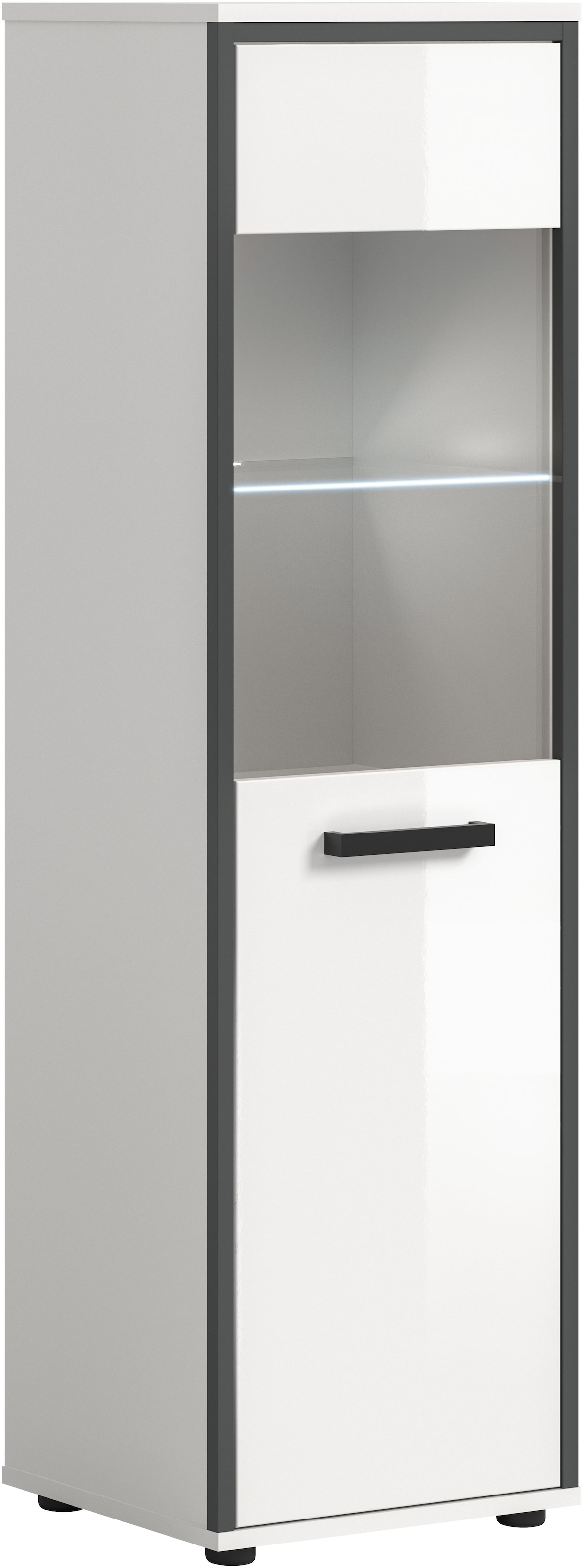 Image of welltime Midischrank "KAJO, hochglanz Front, inkl. Beleuchtung, Glastür, 4 Fächer" 2 Stk. tlg. Badschrank, Midischrank, Bad, Badezimmer