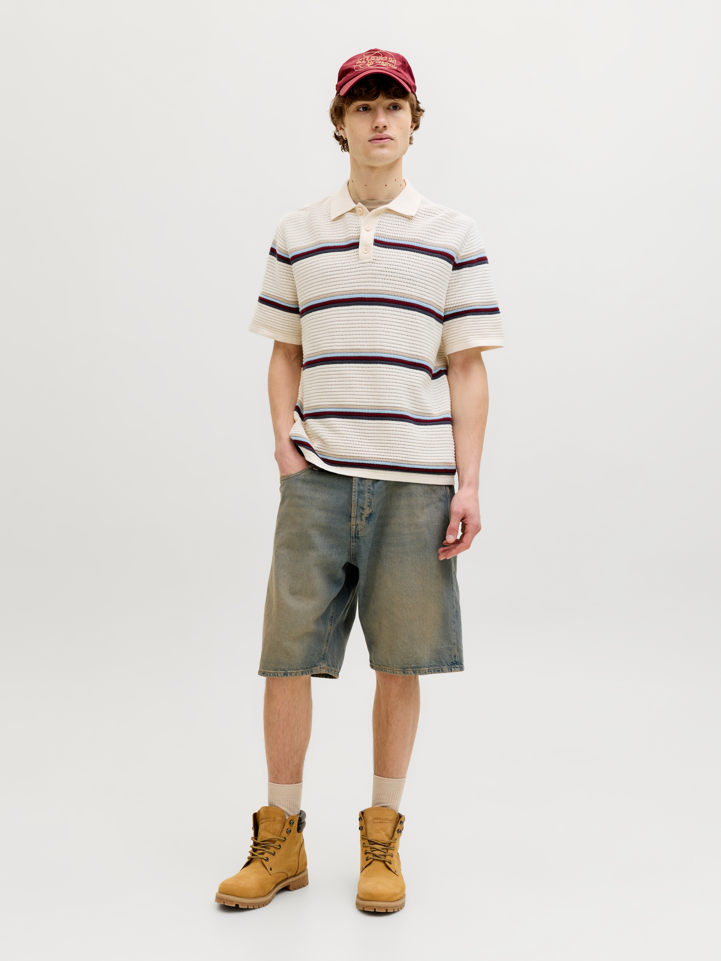 Jack & Jones Pull à col polo »JORMAINE KNIT STRIPE POLO SN« Baumwolle, relaxed fit