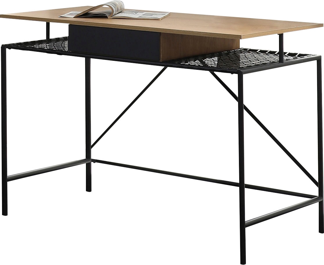 SalesFever Schreibtisch, Ablagefläche aus Metallrahmen Polyrattan versandkostenfrei in auf Geflechtoptik und