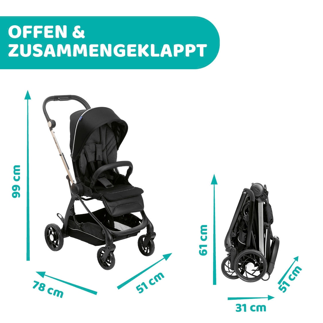 Chicco Kombi-Kinderwagen »Kinderwagen One4ever, pirate black«, mit zwei Sitzen