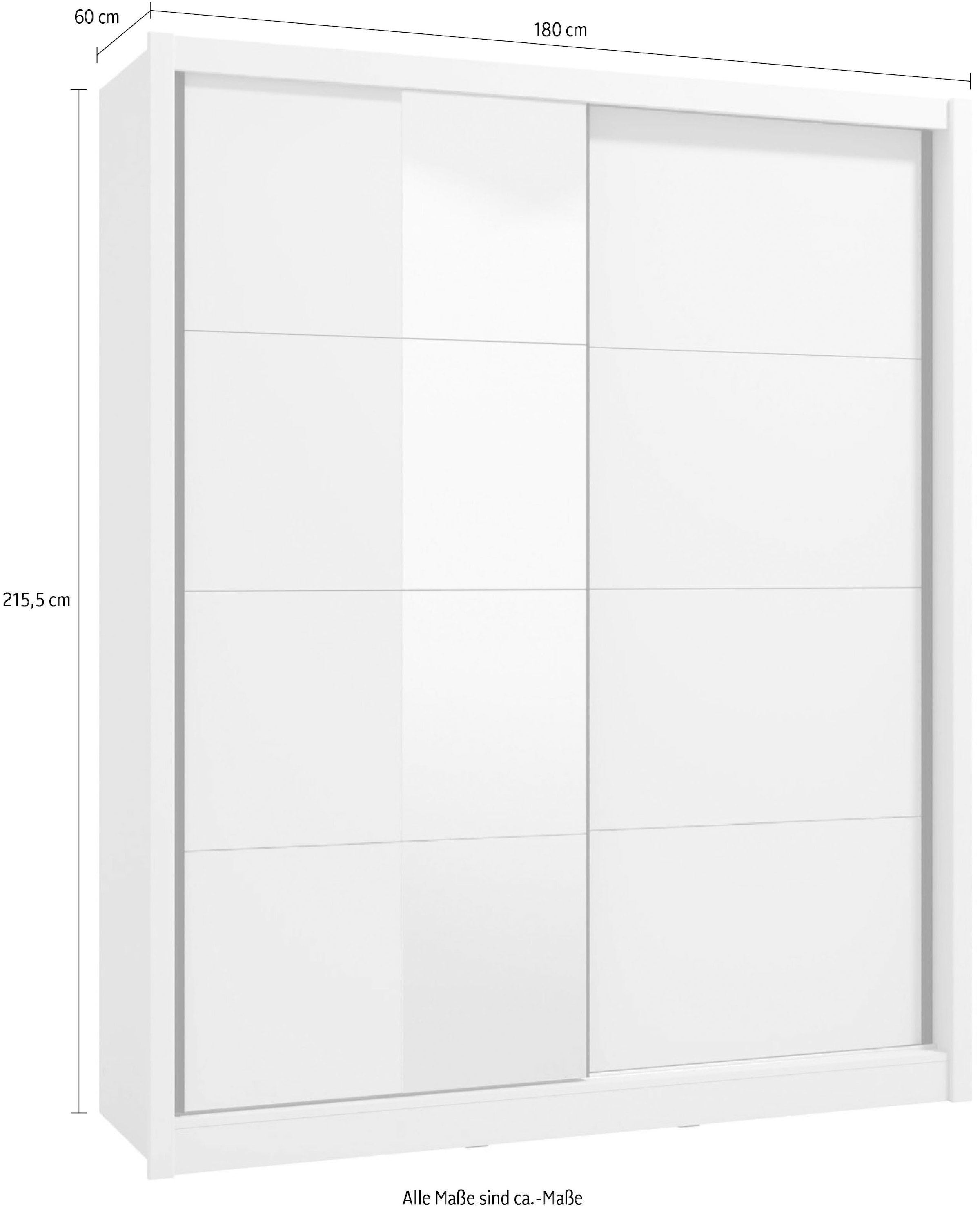 INOSIGN Schwebetürenschrank »Albi, Schlafzimmerschrank, Wäscheschrank in cashmere oder weiss«, Kleiderschrank mit Spiegel MIT Innenausstattung,FSC®-zertifiziert