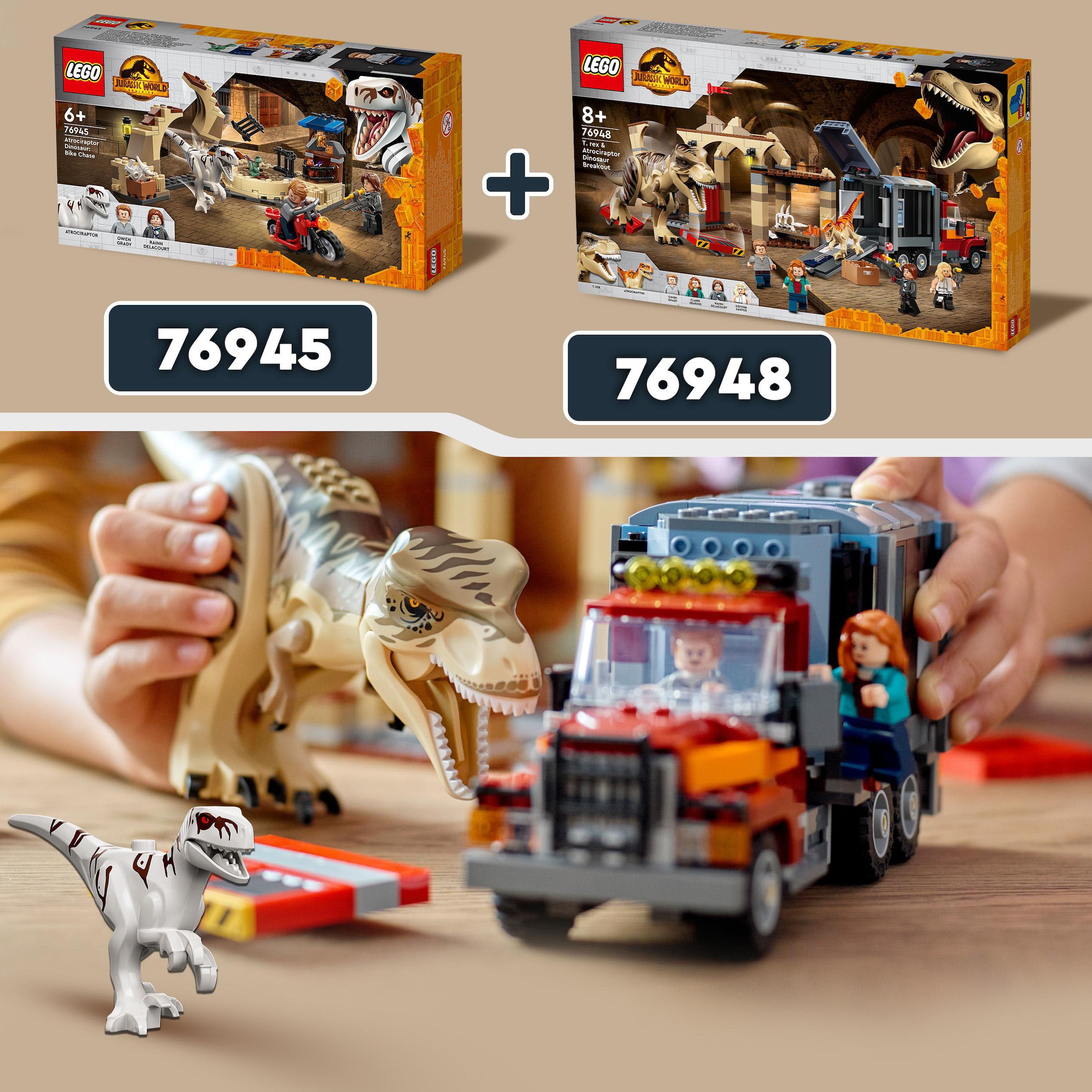 LEGO® Konstruktionsspielsteine »T. Rex & Atrociraptor: Dinosaurier-Ausbruch (76948)«, (466 St.), LEGO® Jurassic World