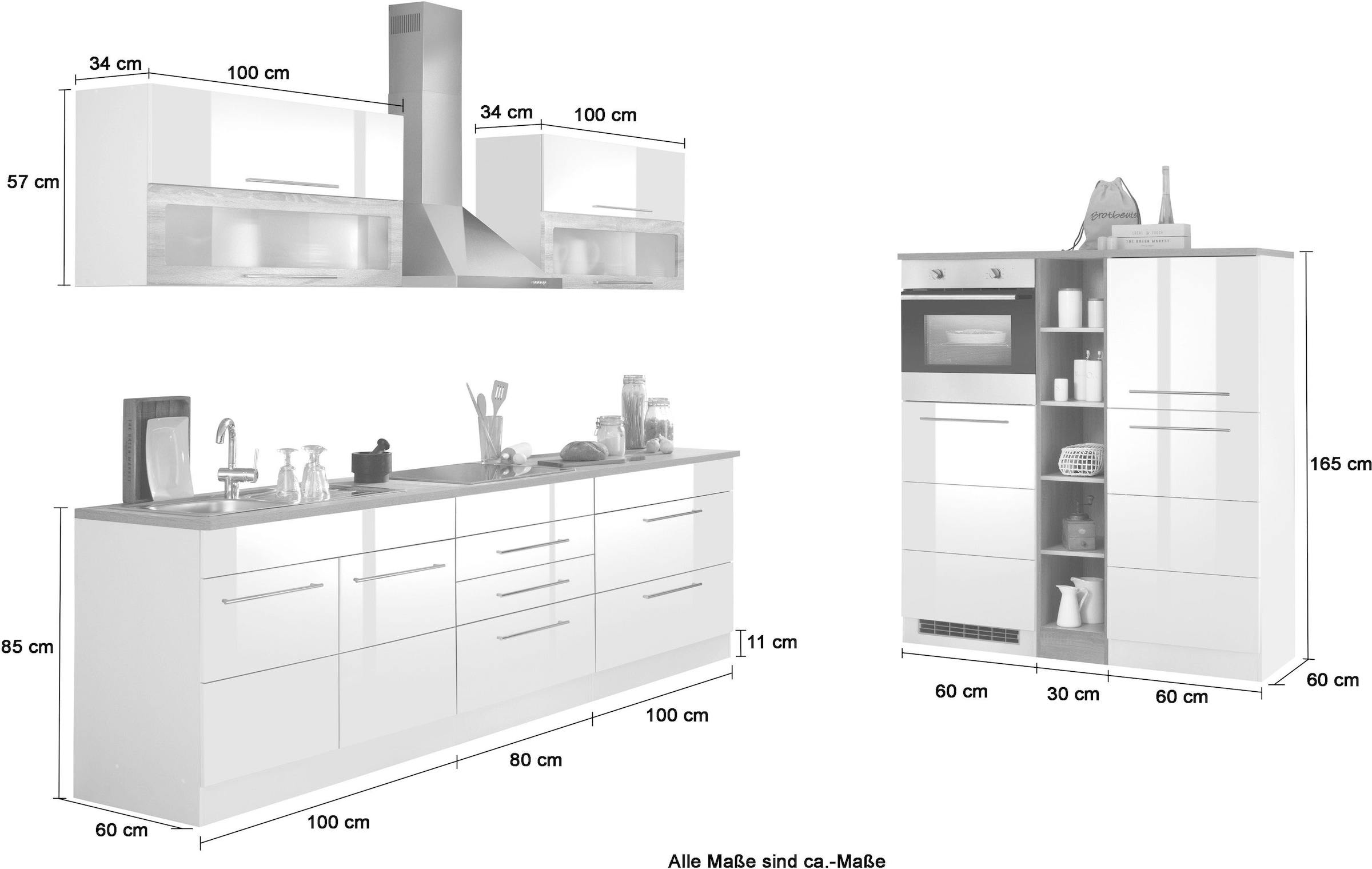 KOCHSTATION »KS-Wien« Breite 430 cm, wahlweise mit E-Geräten und Induktion