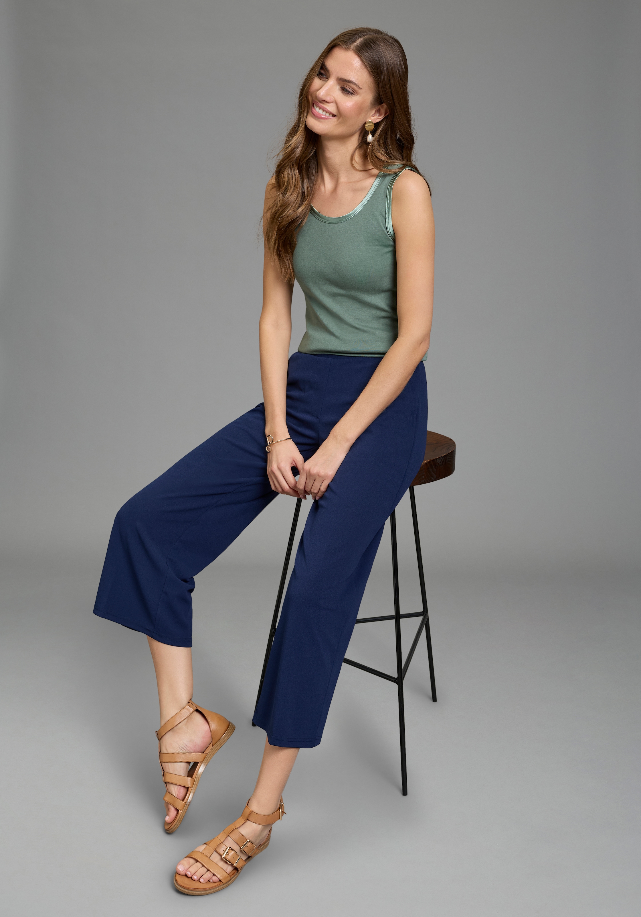 Laura Scott Débardeur mit Satin-Kante, figurnah, ärmellos, aus Baumwolle