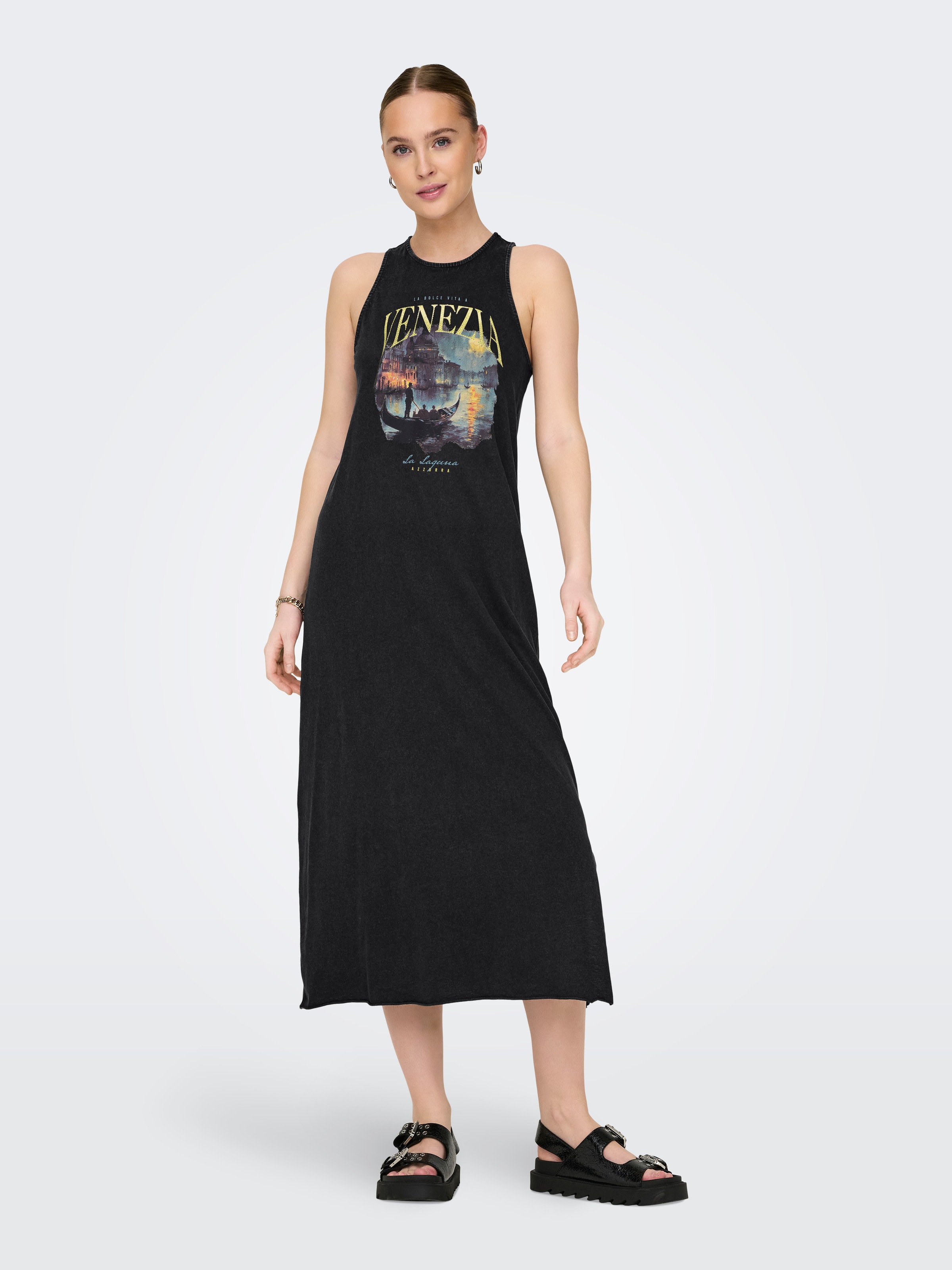 ONLY Robe en jersey »ONLLUCY LIFE S/L DRIVE DRESS BOX JRS« Baumwolle, regular fit, Rundhals, Frontdruck