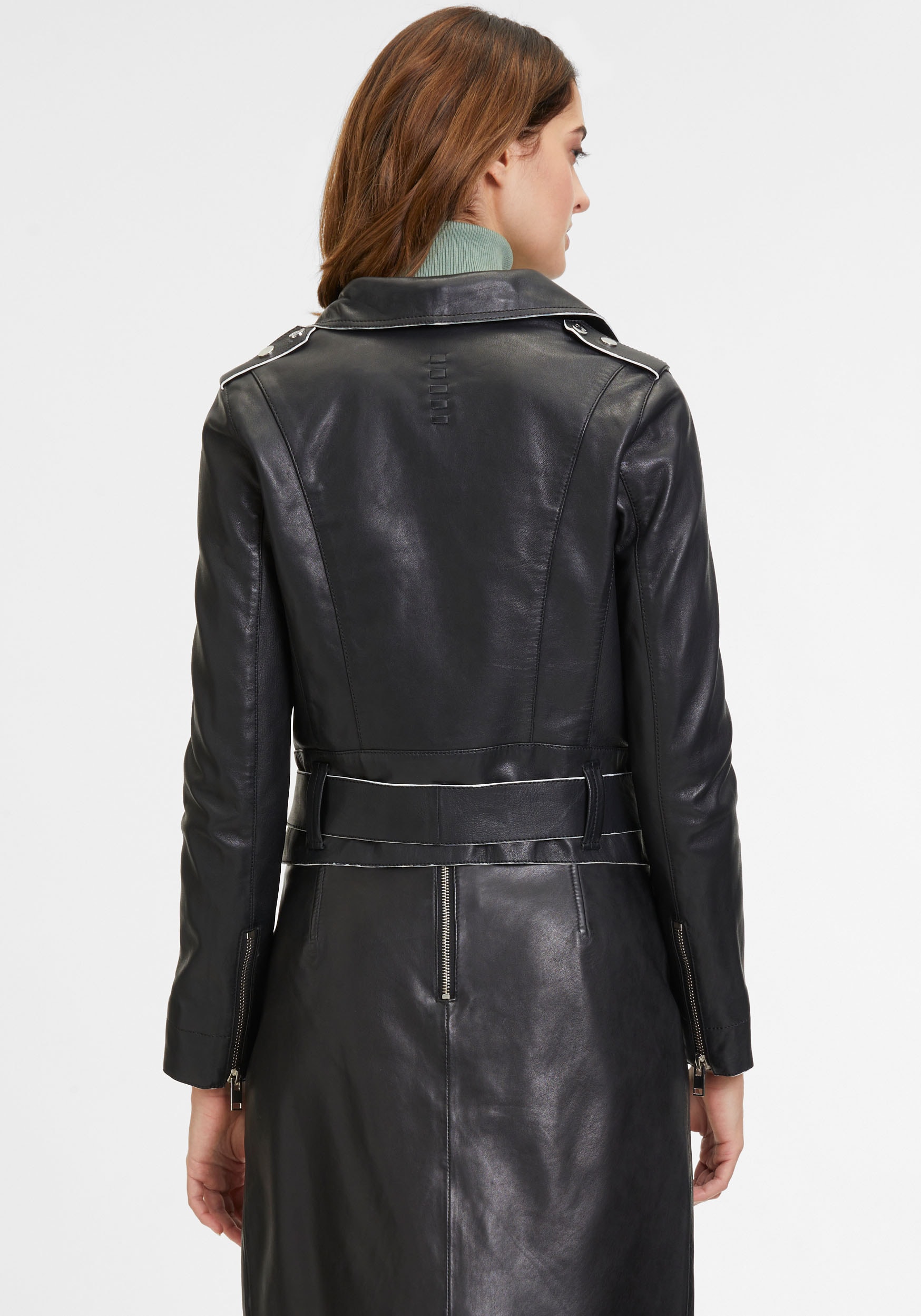 Mauritius Lederjacke »G2WCelin SF«, mit asymetrischem Reissverschluss, Gürtel, Zipper-Details