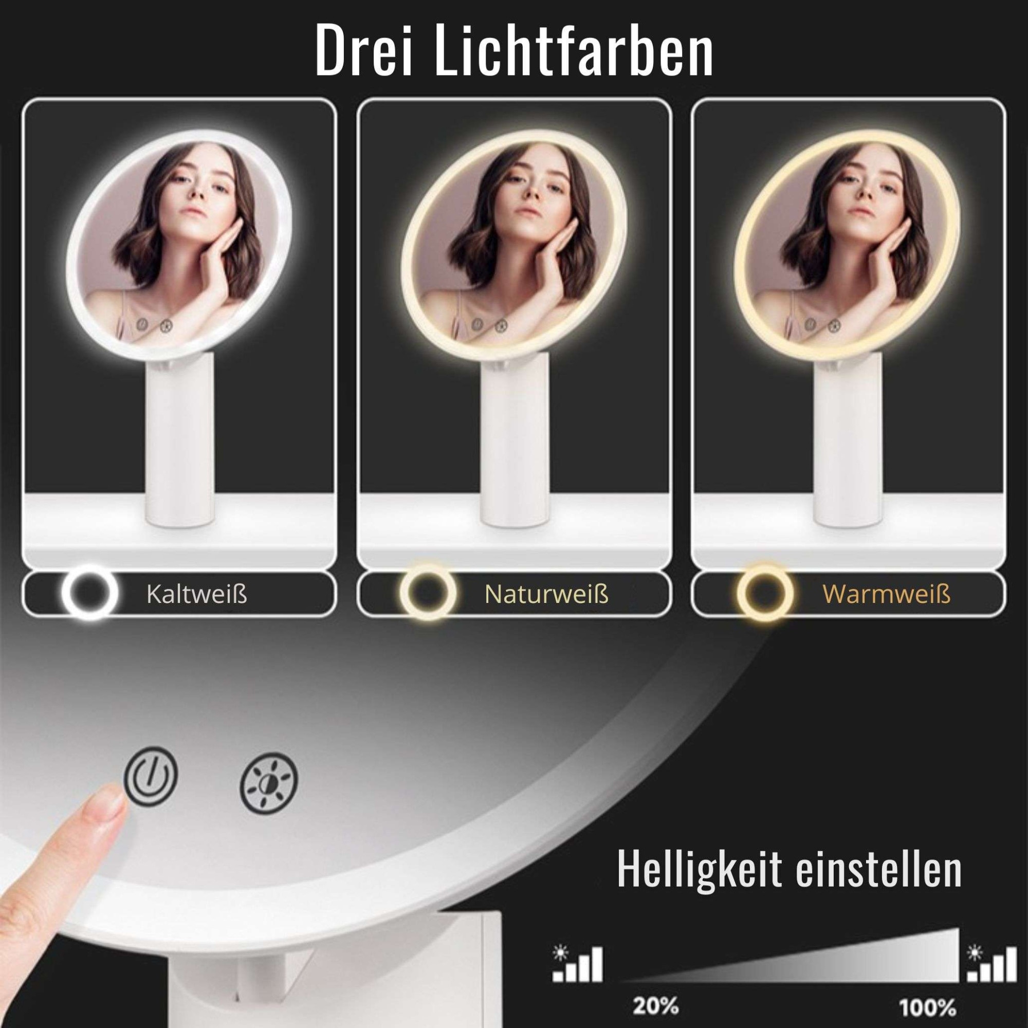 Loevschall Miroir de maquillage »Bridget Kosmetikspiegel mit Licht, stufenlos dimmbar & Touch Steuerung« Kippbar, Lichtfarben wählbar, kabellos, ideal für Bad und Schlafzimmer