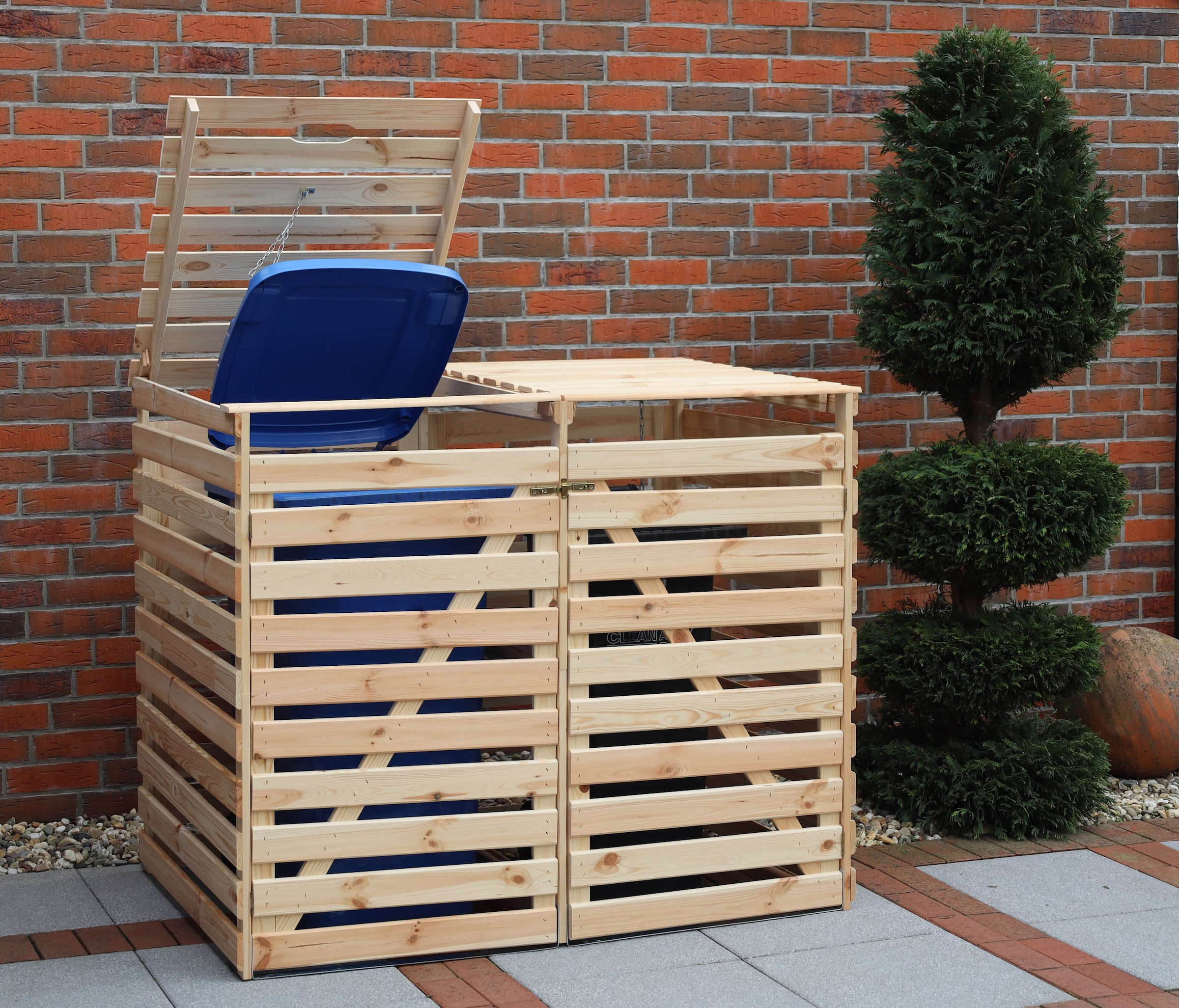 promadino Coffre à poubelles »Vario V« pour 2 x 240 l, couleur bois