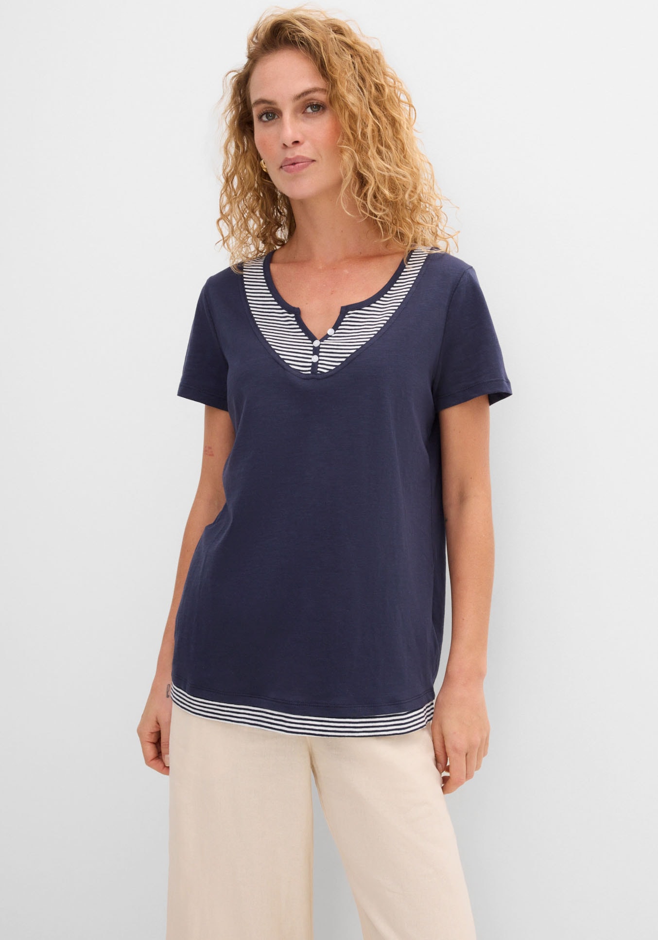 Image of bonprix 2-in-1-Shirt bequeme Passform, Kurzarm, für den Alltag, aus Baumwolle