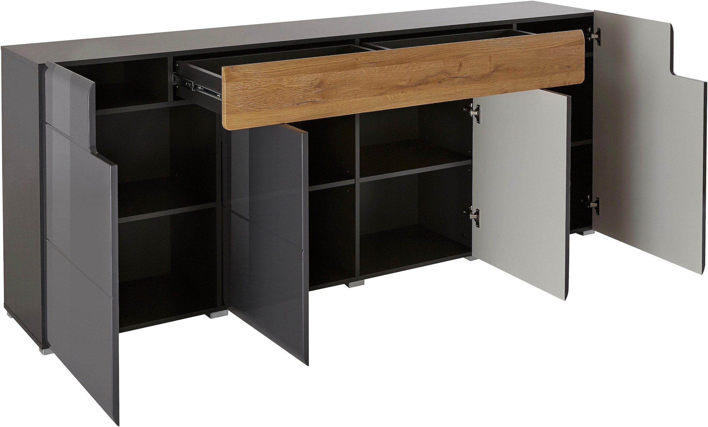 INOSIGN Sideboard »Toledo,Breite 208cm,moderne Kommode mit dekorative Fräsungen,grifflos«, Kombikommode mit viel Stauraum, Einlegeböden verstellbar