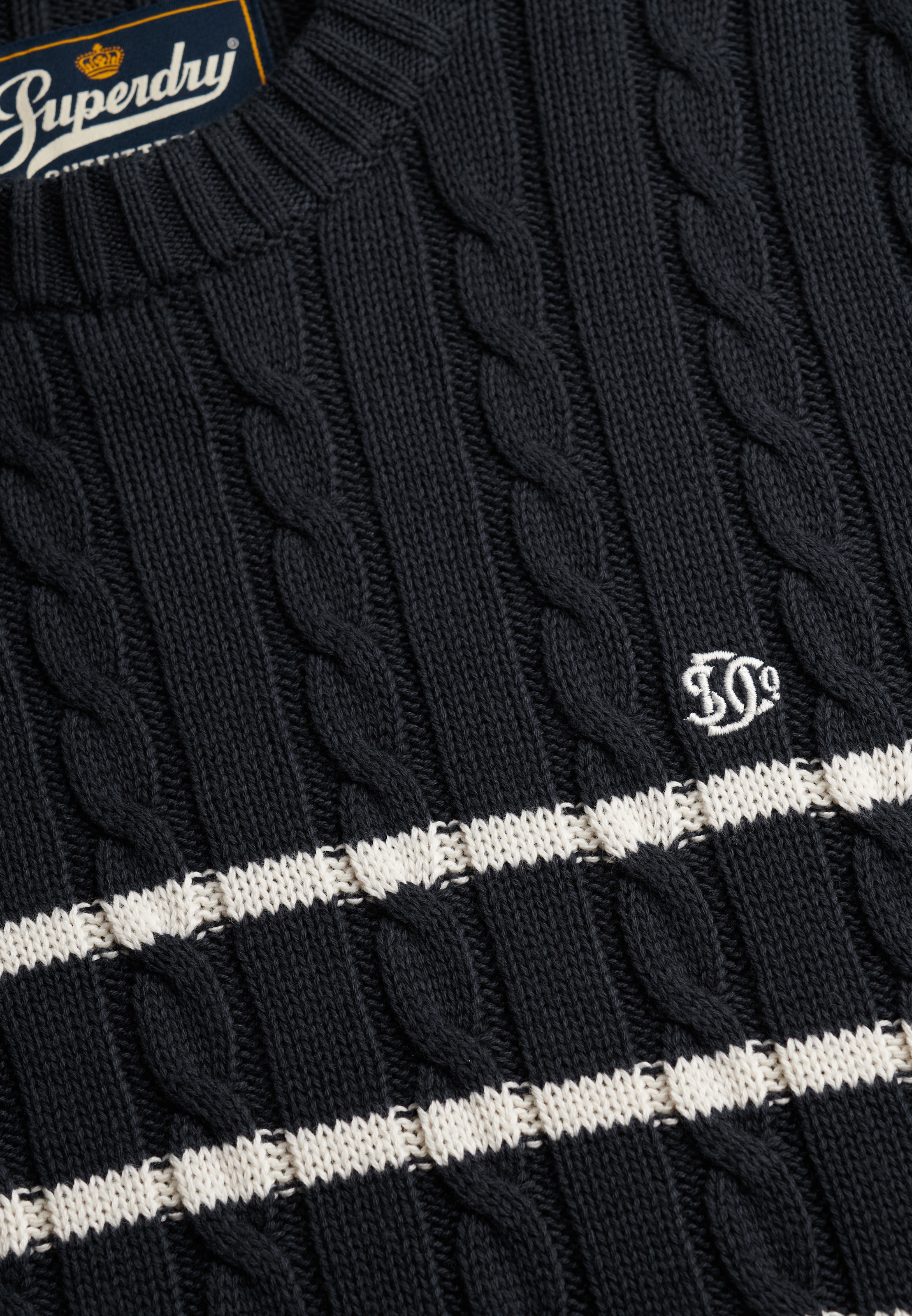 Superdry Rundhalspullover »COTTON STRIPE CABLE JUMPER« Baumwolle, slim fit