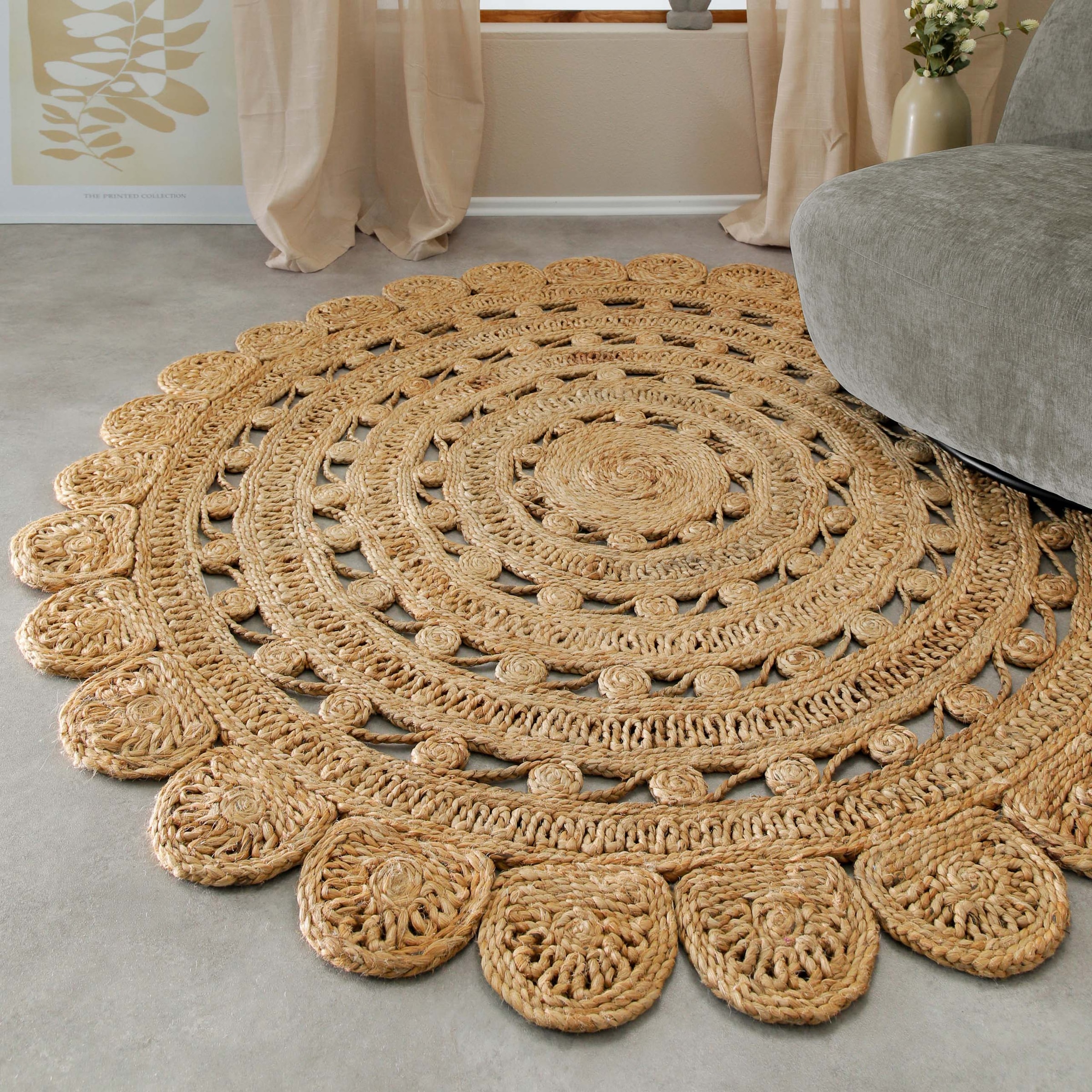 Image of Green Looop Teppich "Bloom" rund 12 mm Höhe Jute, handgewebt, robust, strapazierfähig, Natur, Wohnzimmer