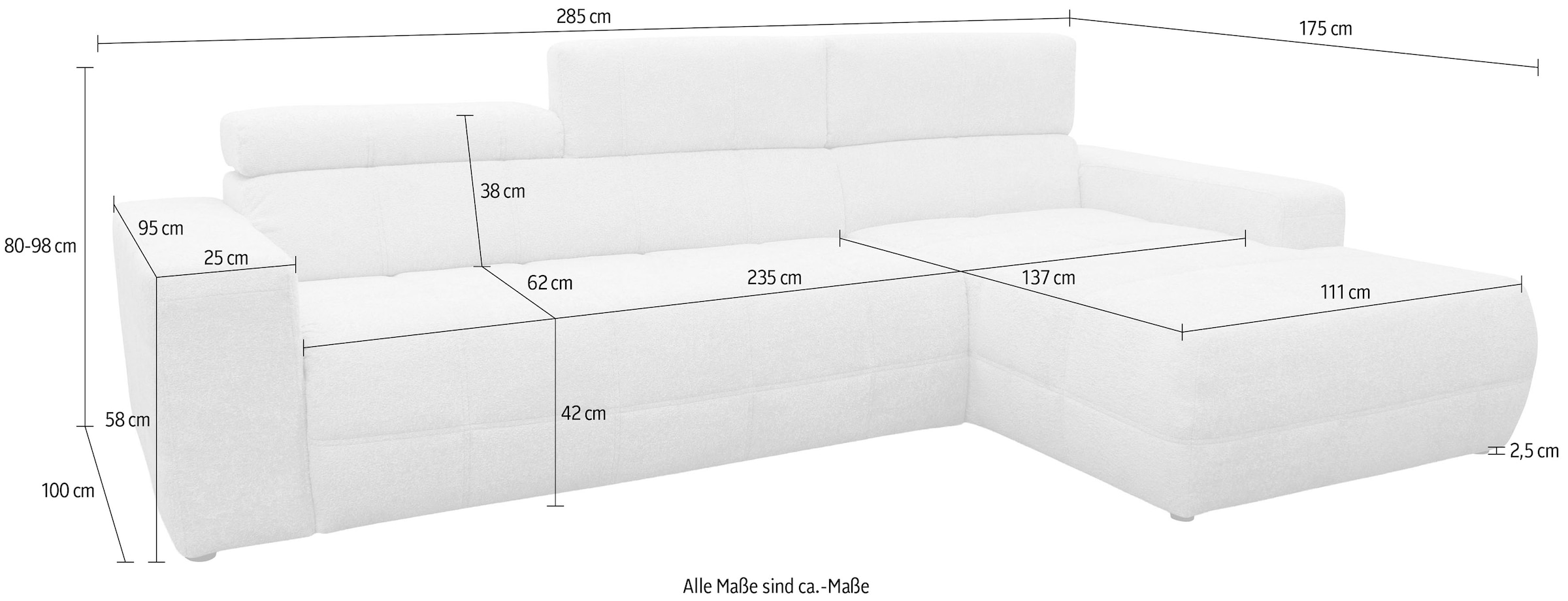 GOODproduct Canapé d'angle »Ballerup 235 x 175 cm, auch mit verstellbarer Sitztiefe« Appuie-têtes réglables, en tissu d'ameublement facile d'entretien et doux, forme en L