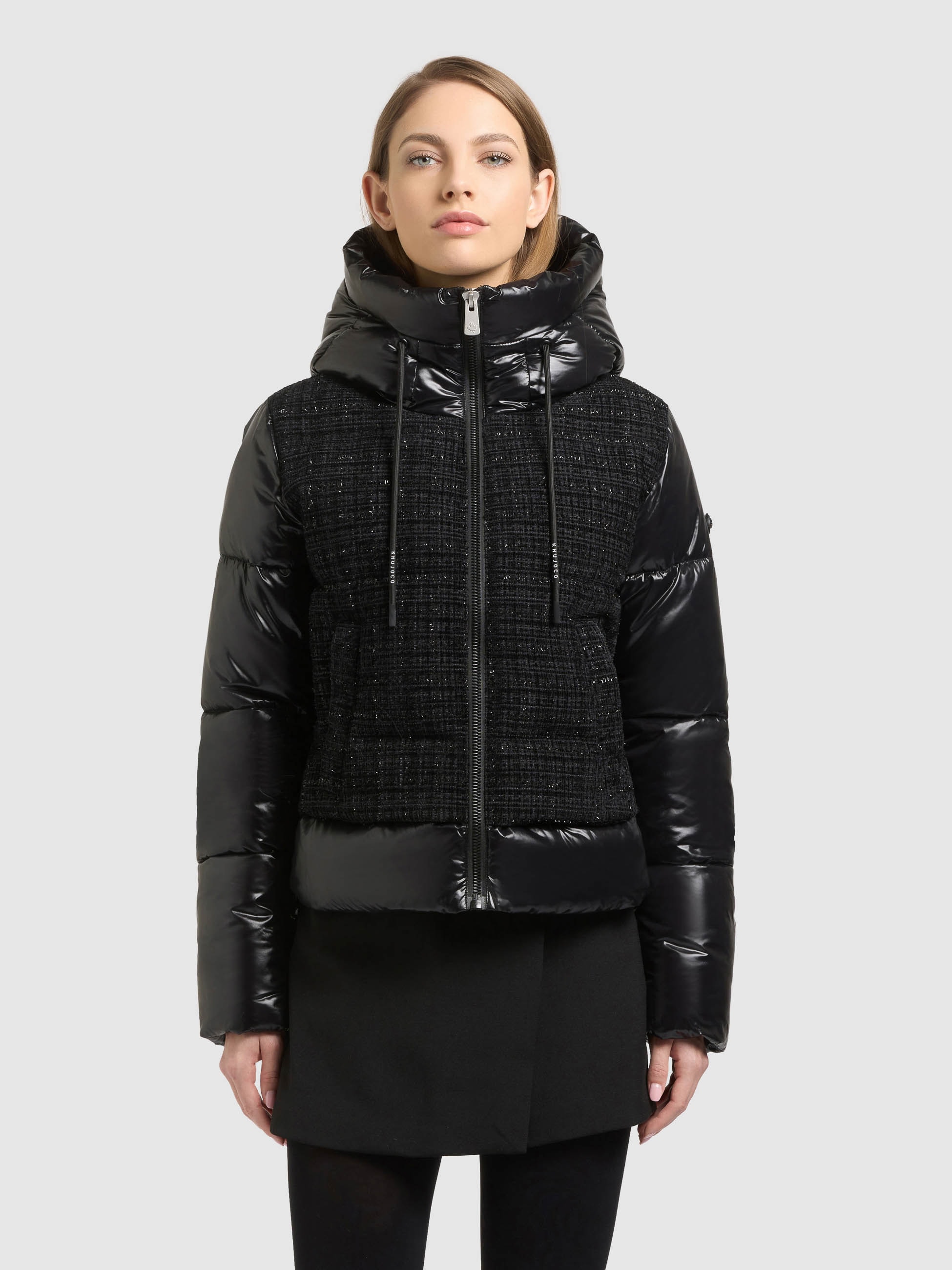 Image of khujo Steppjacke "GRIEDA" mit Kapuze elastische Windstopperbündchen, Materialmix: Stepp und Boucle