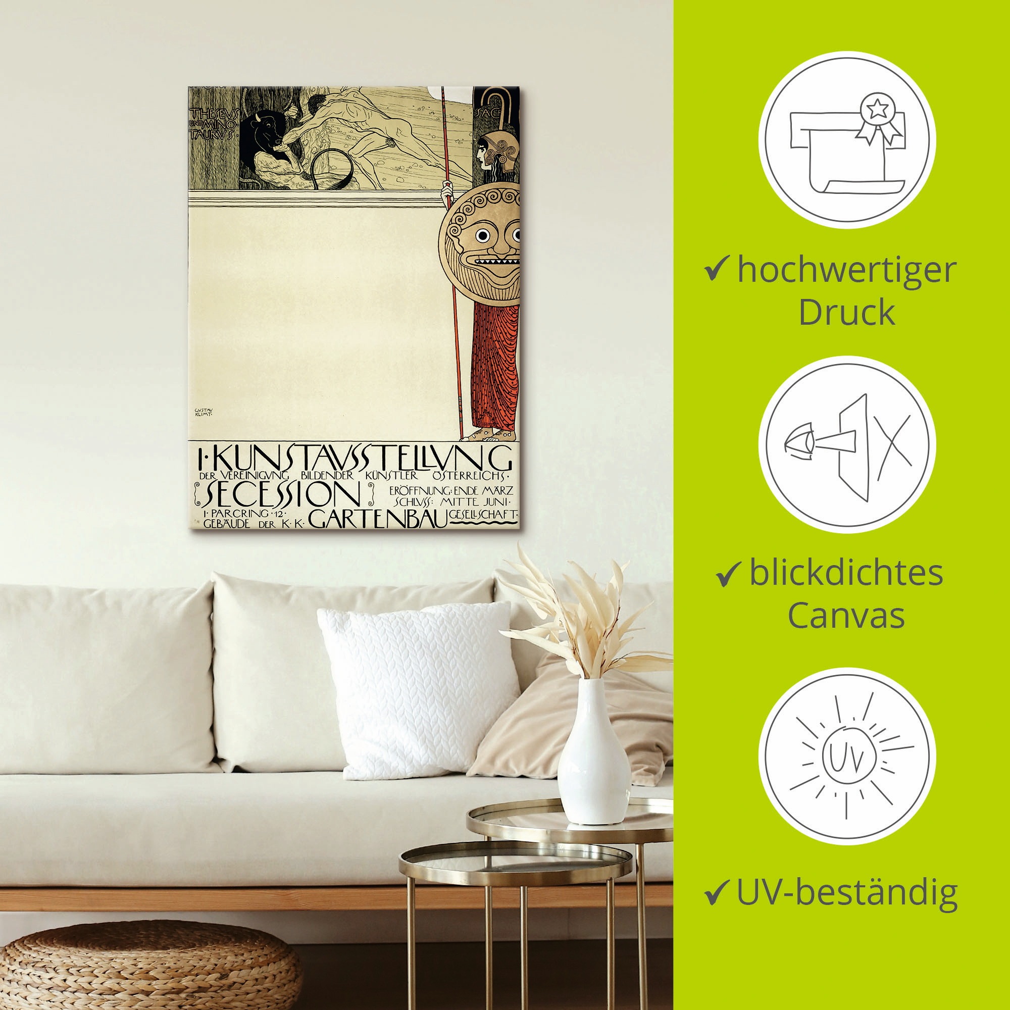 Artland Tableau sur toile »Plakat für die Ausstellung der I. Secession (Vor d« 1 cuis tlg. auf Keilrahmen gespannt