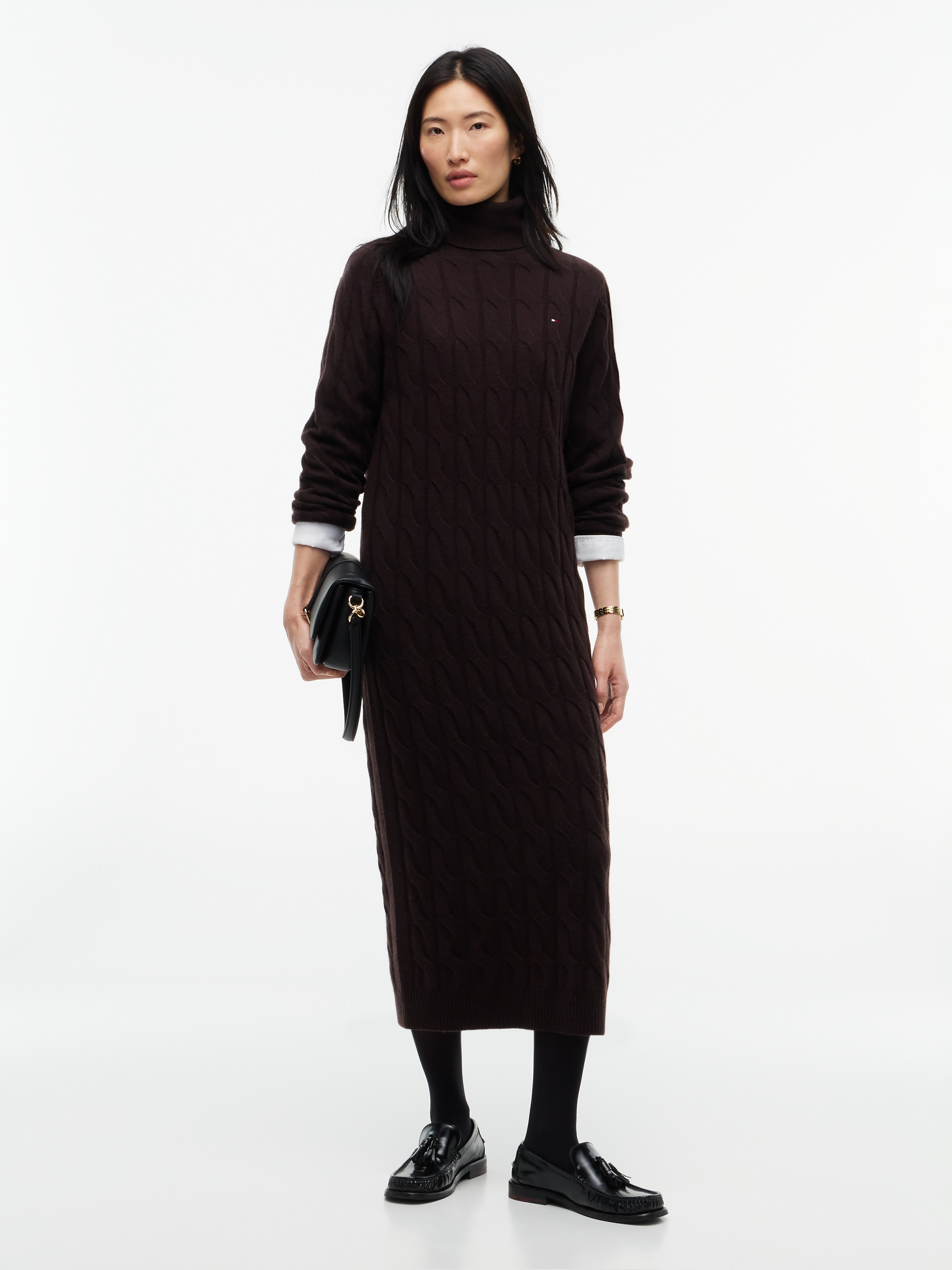 Image of Tommy Hilfiger Strickkleid "SOFT WOOL CABLE ROLL-NK LS DRESS" aus reiner Wolle, mit Zopfmuster